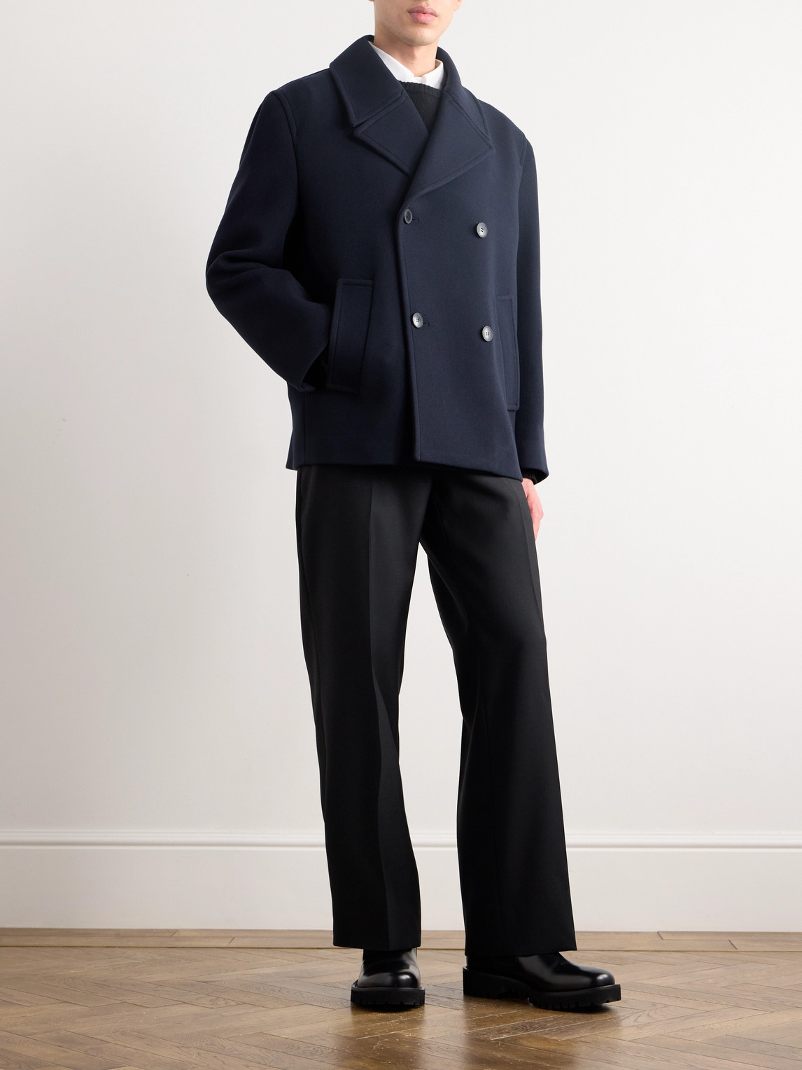 VALENTINO DOUBLE-BREASTED WOOL-TWILL PEACOAT