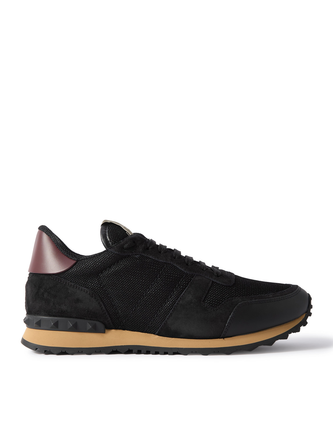 Valentino Garavani Rockrunner Suede, Leather And Mesh Trainers In Black