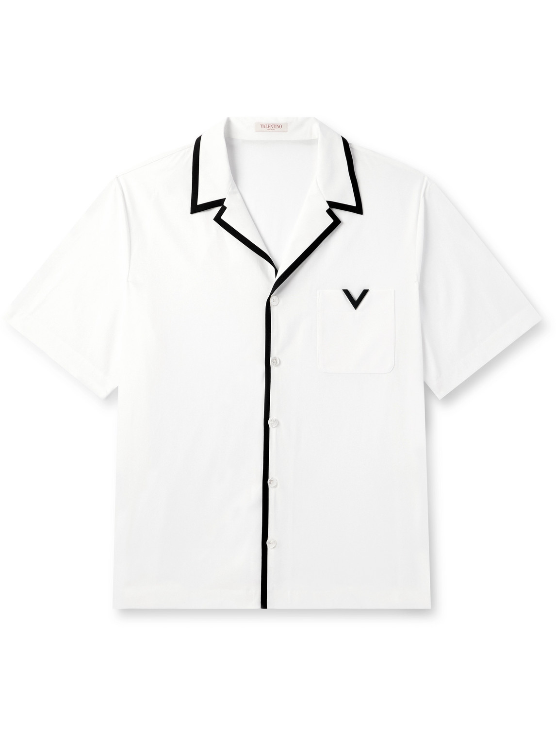Valentino Cotton Poplin Bowling Shirt With Rubberised V Detail In White