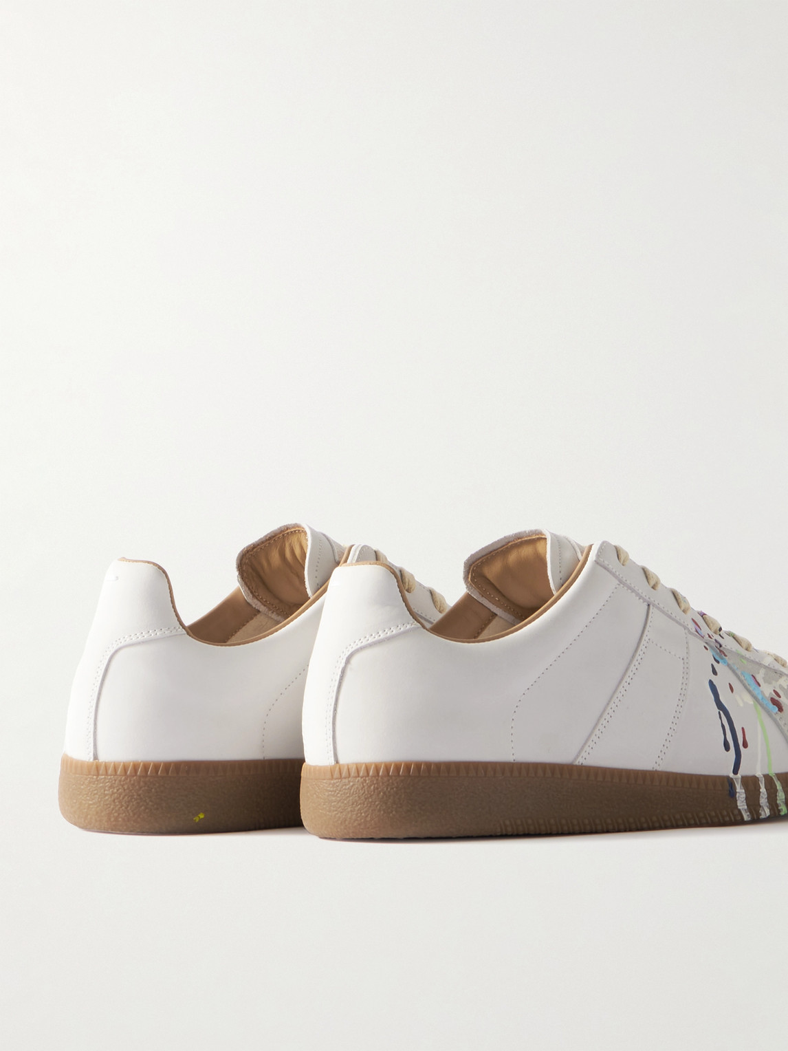Shop Maison Margiela Paint-splattered Suede-trimmed Leather Sneakers In Neutrals