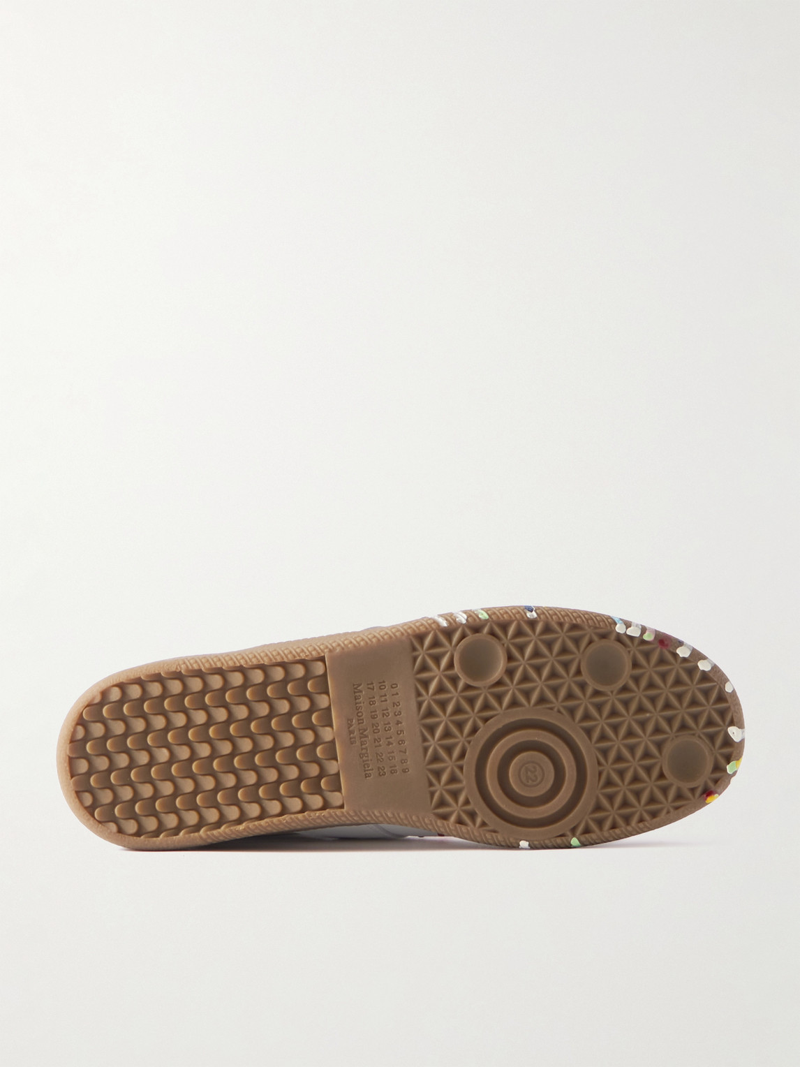 Shop Maison Margiela Paint-splattered Suede-trimmed Leather Sneakers In Neutrals