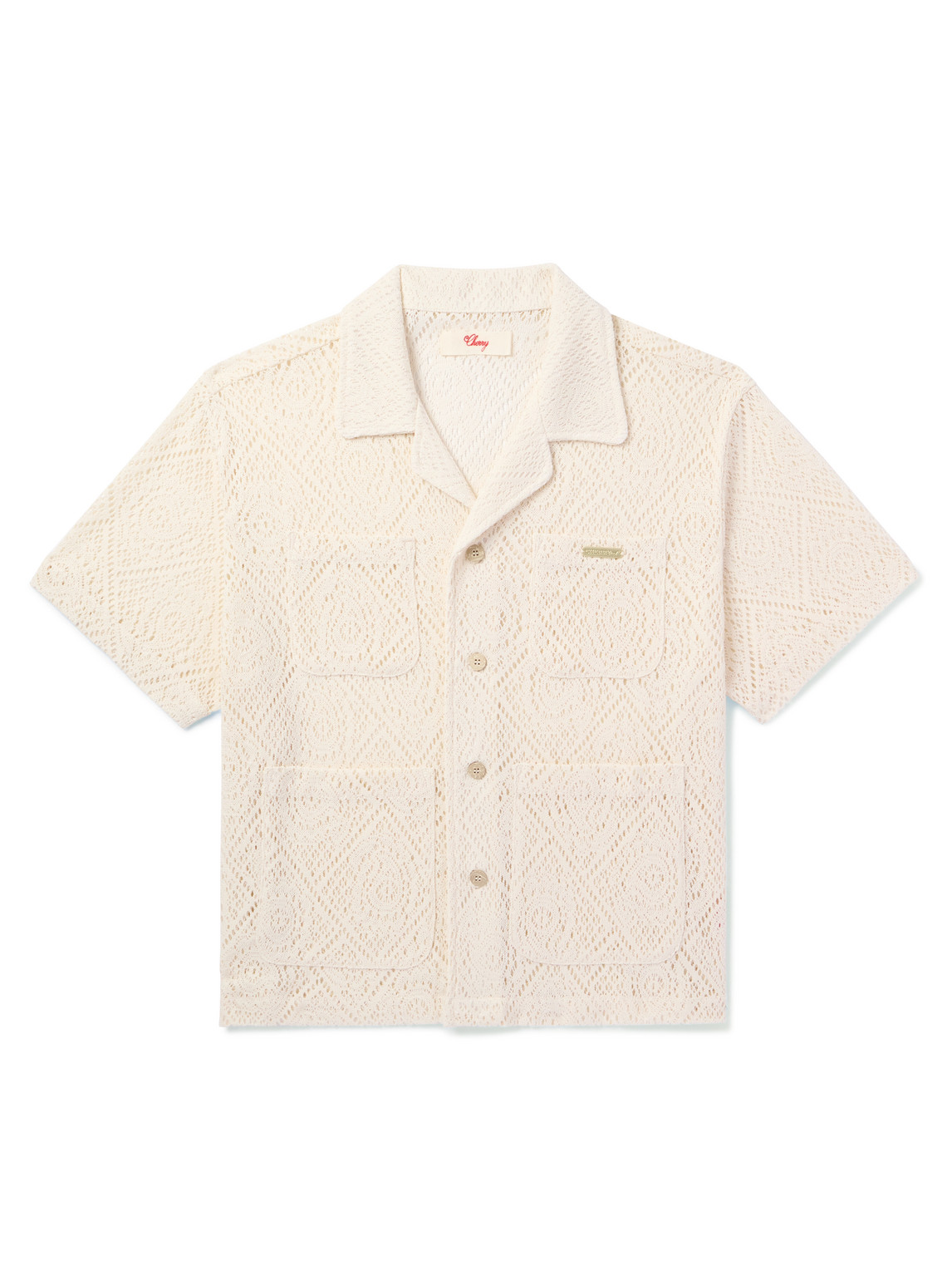 Camp-Collar Crocheted Cotton-Blend Shirt