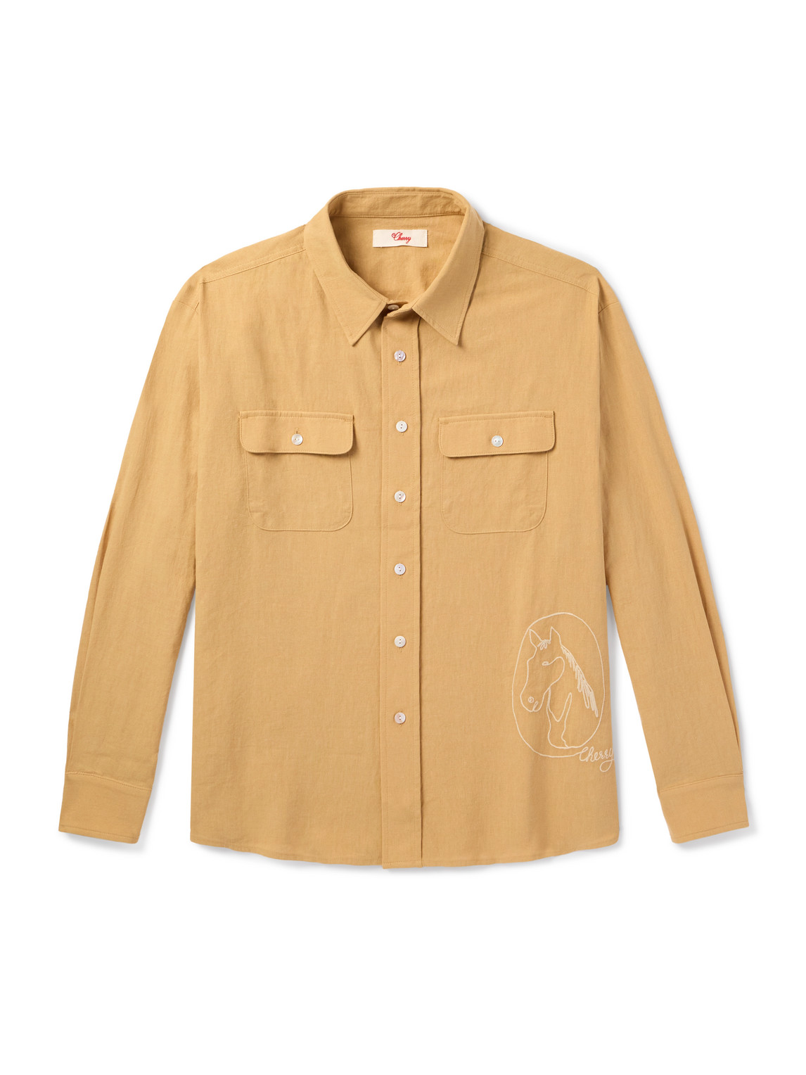 Button-Down Collar Embroidered Cotton and Linen-Blend Shirt