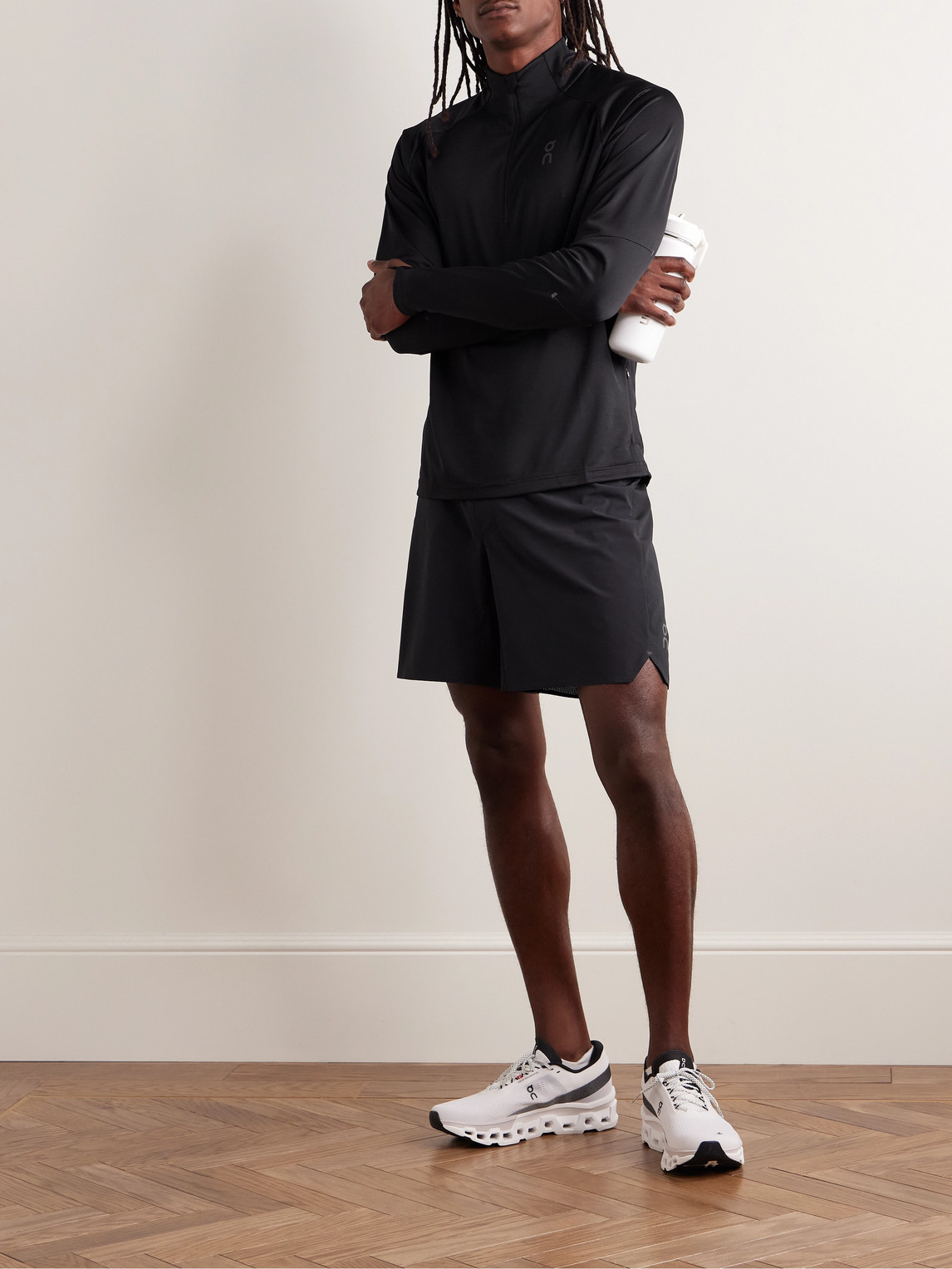 On Climate Stretch Recycled-jersey Half-zip Top In Black