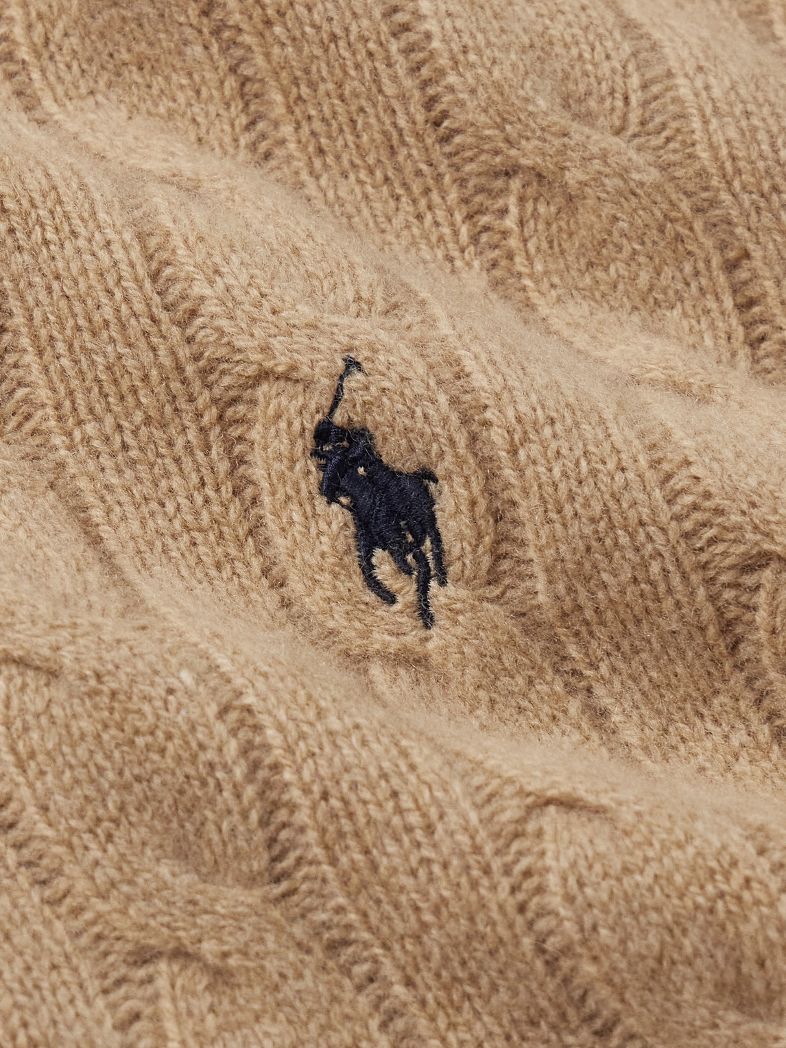 Shop Polo Ralph Lauren Logo-embroidered Cable-knit Wool And Cashmere-blend Half-zip Sweater In Neutrals