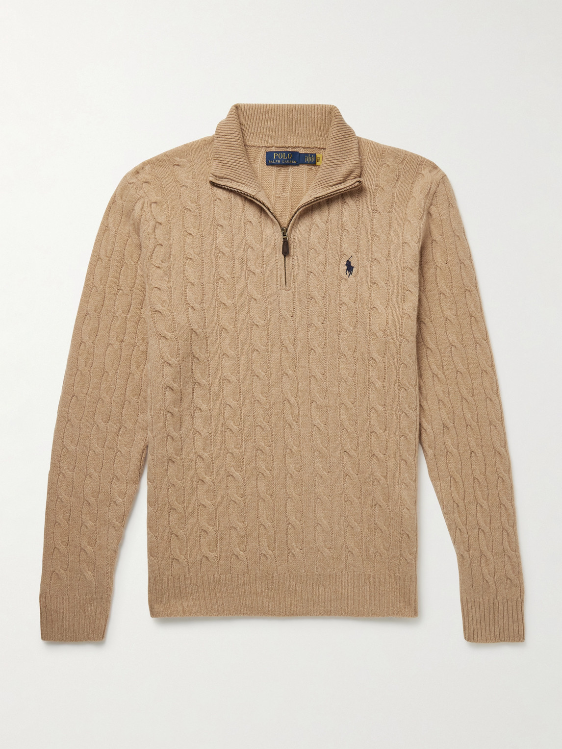 Polo Ralph Lauren Logo-Embroidered Cable-Knit Wool and Cashmere-Blend Half-Zip weater - Men