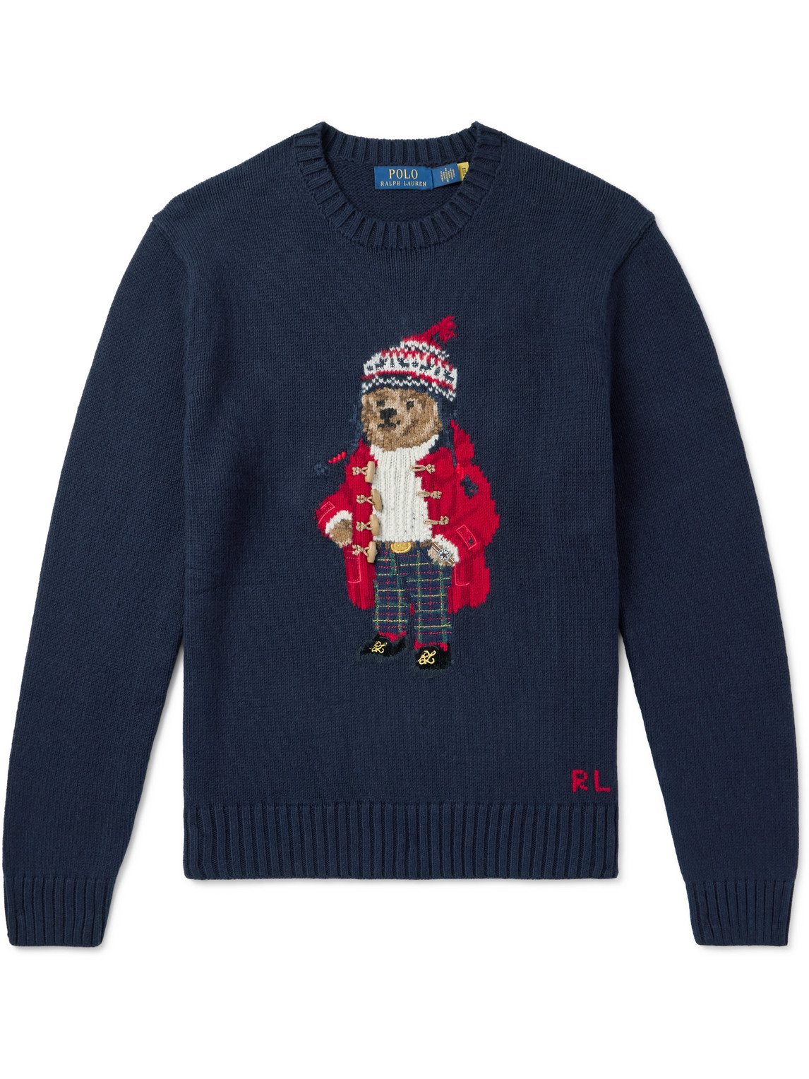 Polo Ralph Lauren Embellished Intarsia-knit Cotton And Cashmere-blend Sweater In Blue