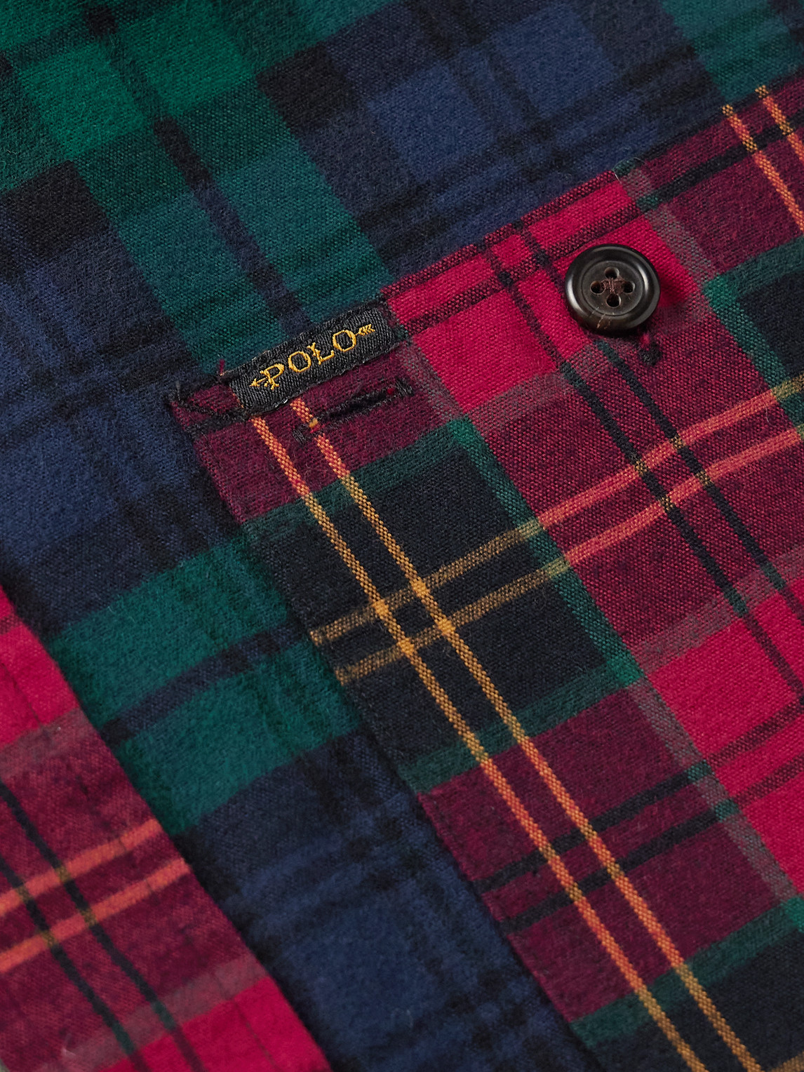 POLO RALPH LAUREN PATCHWORK CHECKED BRUSHED-COTTON OXFORD SHIRT