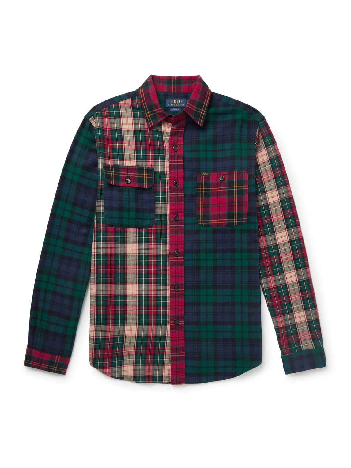 Shop Polo Ralph Lauren Patchwork Checked Brushed-cotton Oxford Shirt In Green