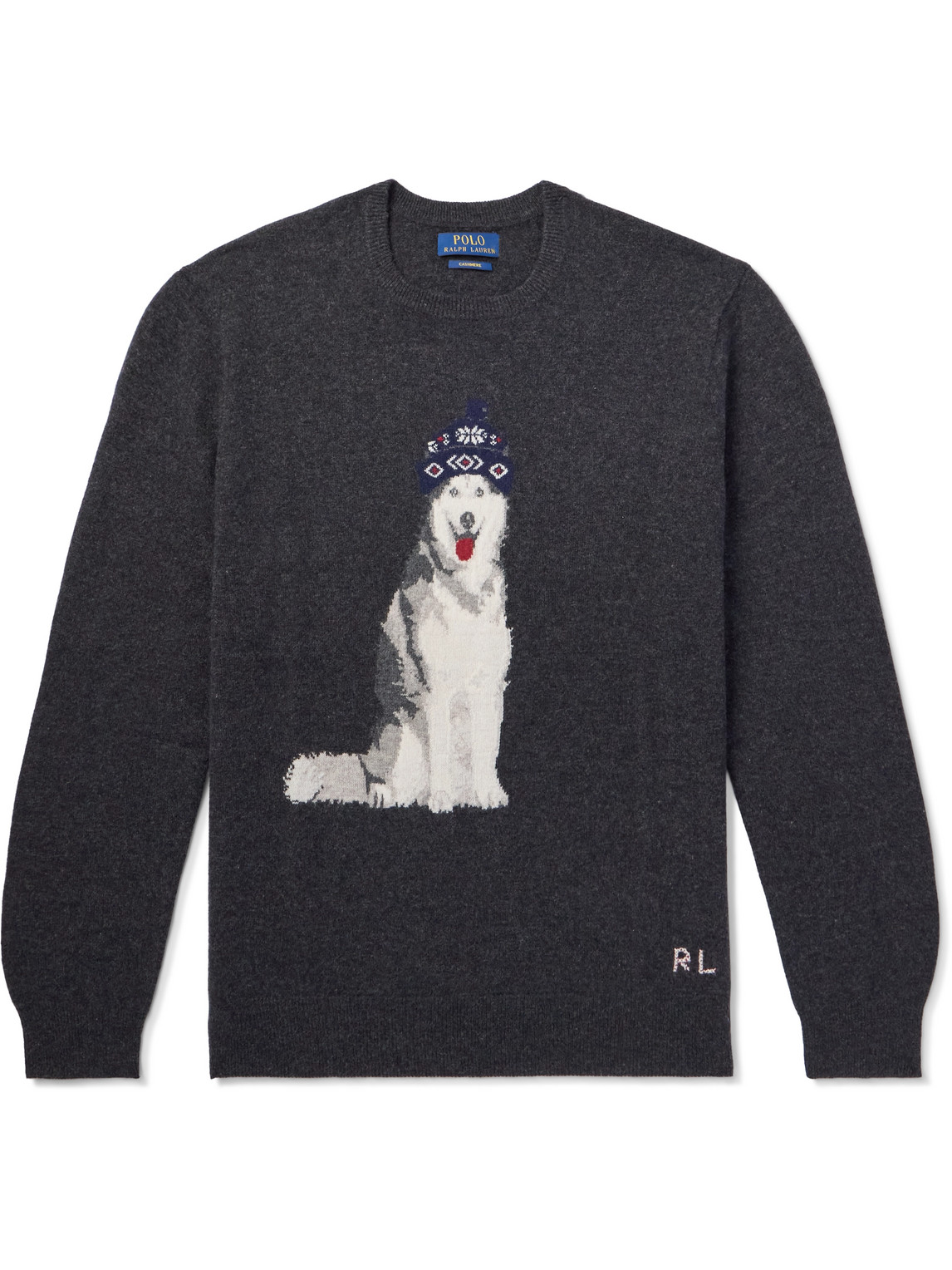 Polo Ralph Lauren Logo-embroidered Intarsia Cashmere Sweater In Gray