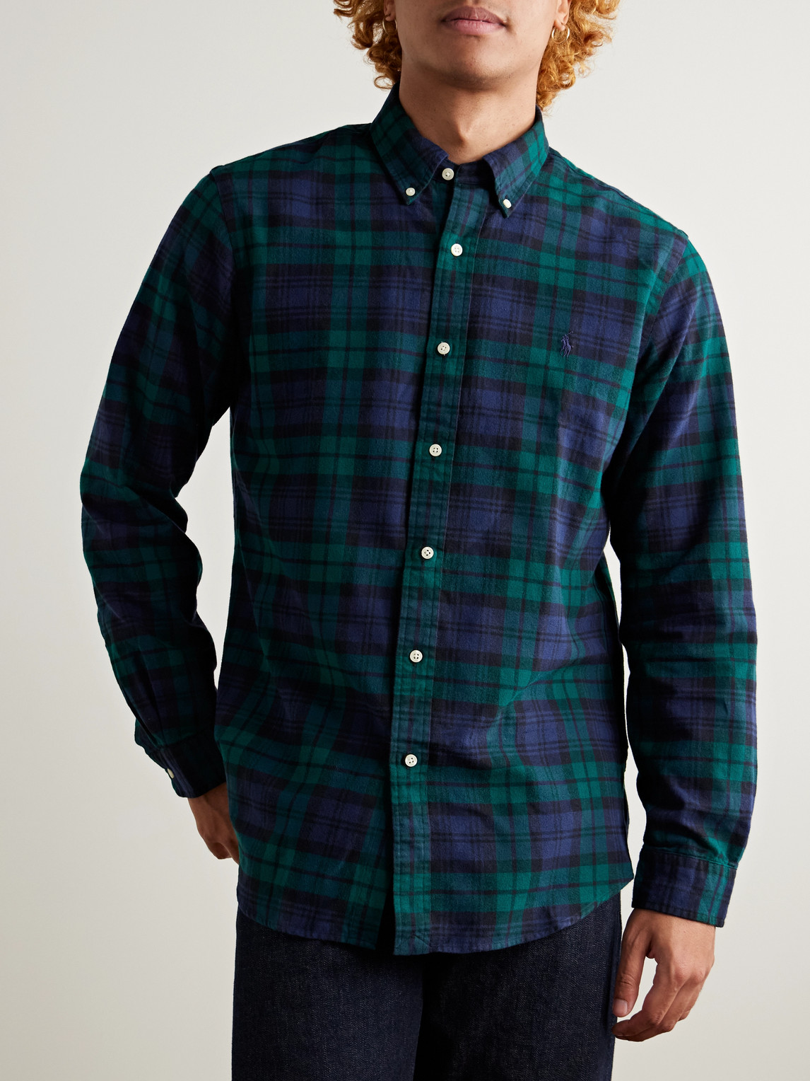 Polo Ralph Lauren Button-down Collar Logo-embroidered Checked Brushed-cotton Oxford Shirt In Green