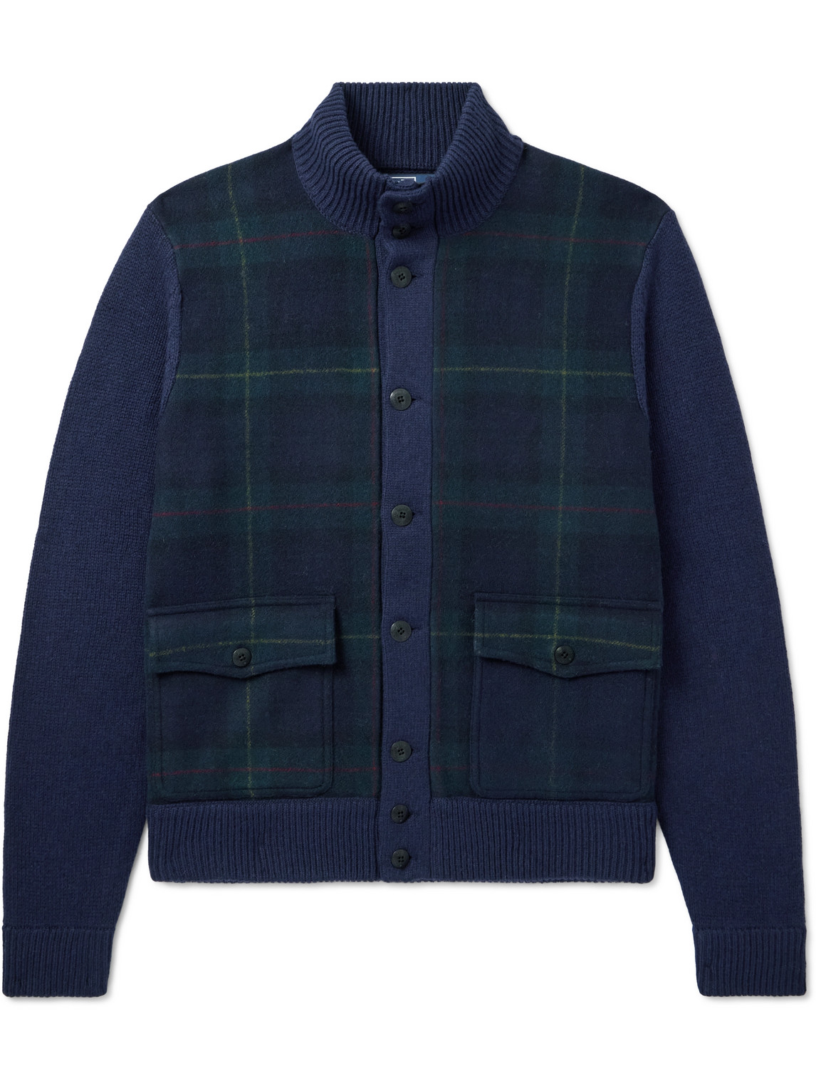 Polo Ralph Lauren Wool And Checked Flannel Cardigan In Blue