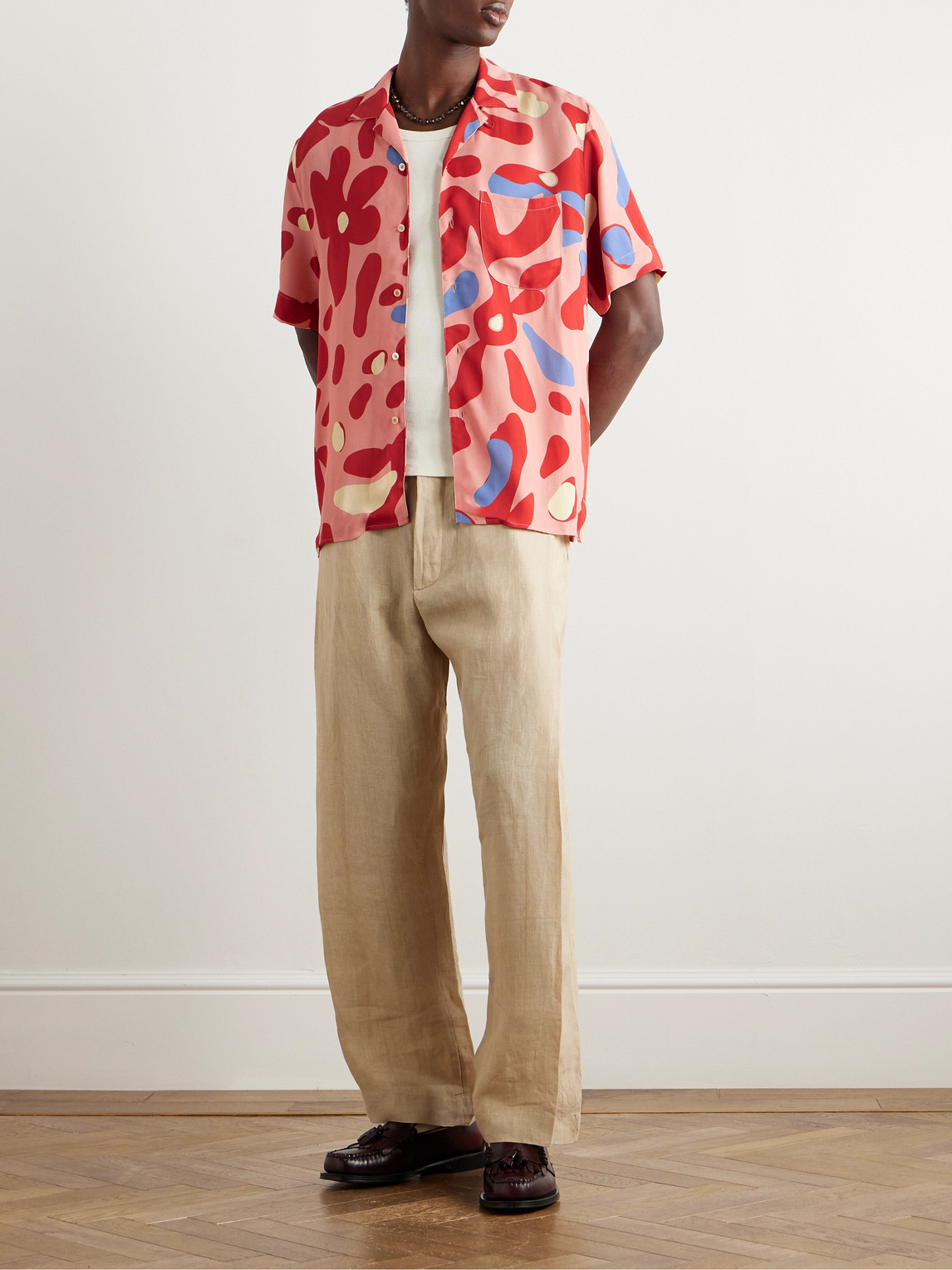Shop A Kind Of Guise Gioia Camp-collar Printed Crepe De Chine Shirt In Red
