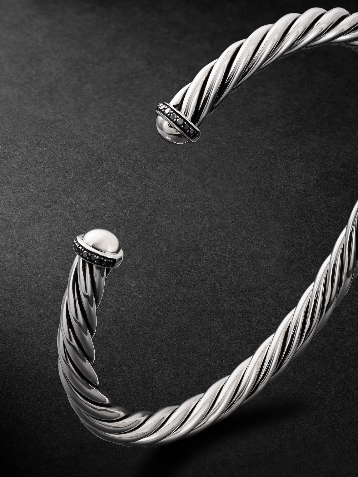 David Yurman Modern Cable Sterling Silver Blackened Diamond Cuff In Silver