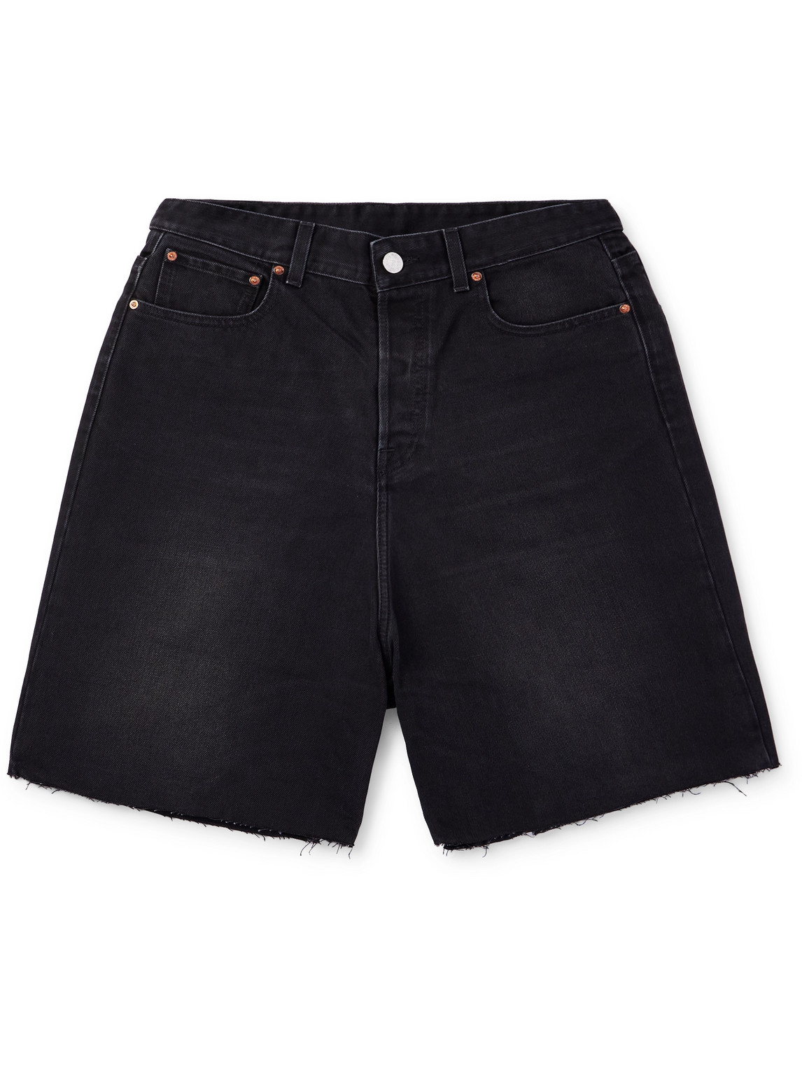 Wide-Leg Frayed Denim Shorts