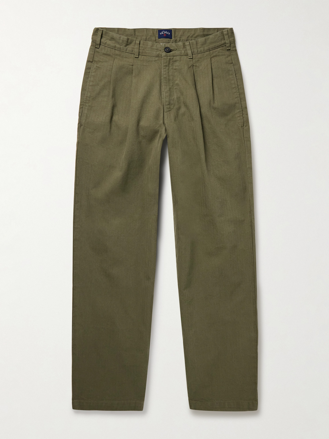 Noah Straight-Leg Pleated Herringbone Cotton Trousers - Men