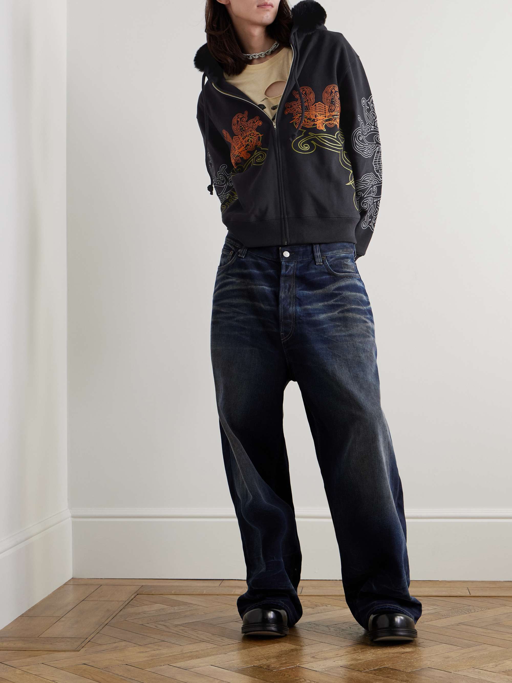 ACNE STUDIOS Faux Fur Trimmed Embroidered Cotton Jersey Hoodie for Men MR PORTER