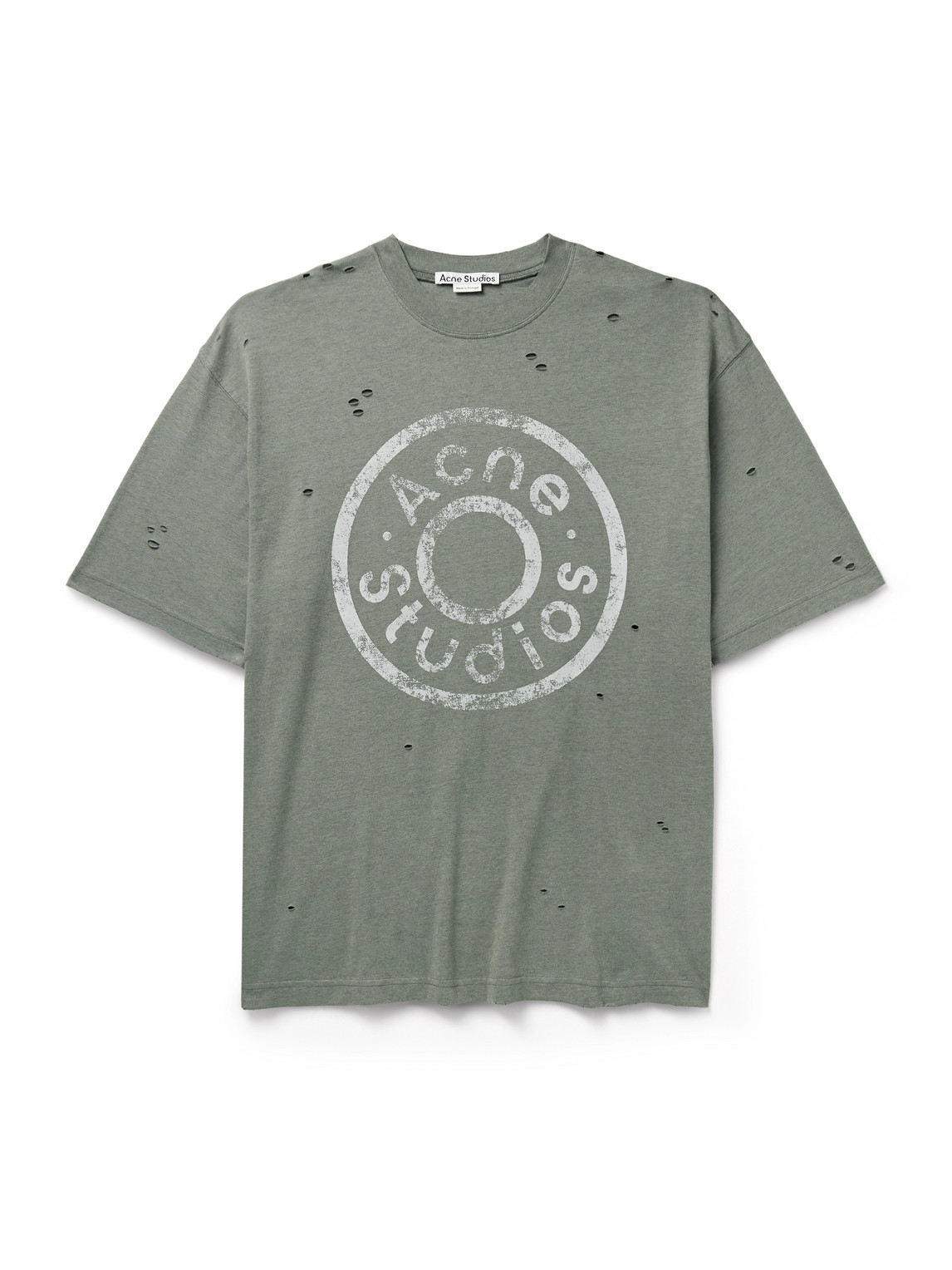 Acne Studios Exford Distressed Logo-print Cotton-blend Jersey T-shirt In Gray