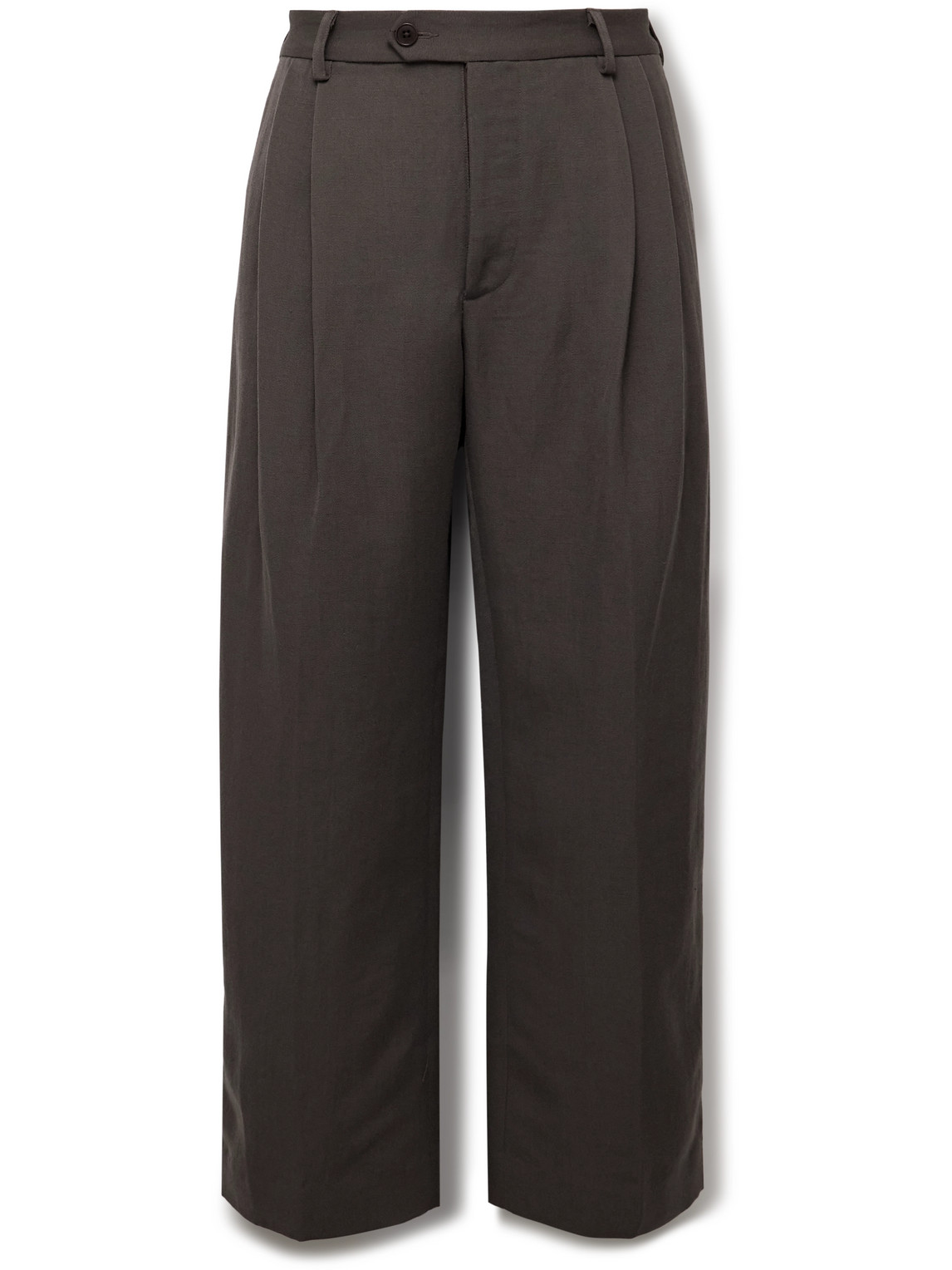 Small Talk Wide-leg Pleated Slub Linen And Wool-blend Trousers In Brown