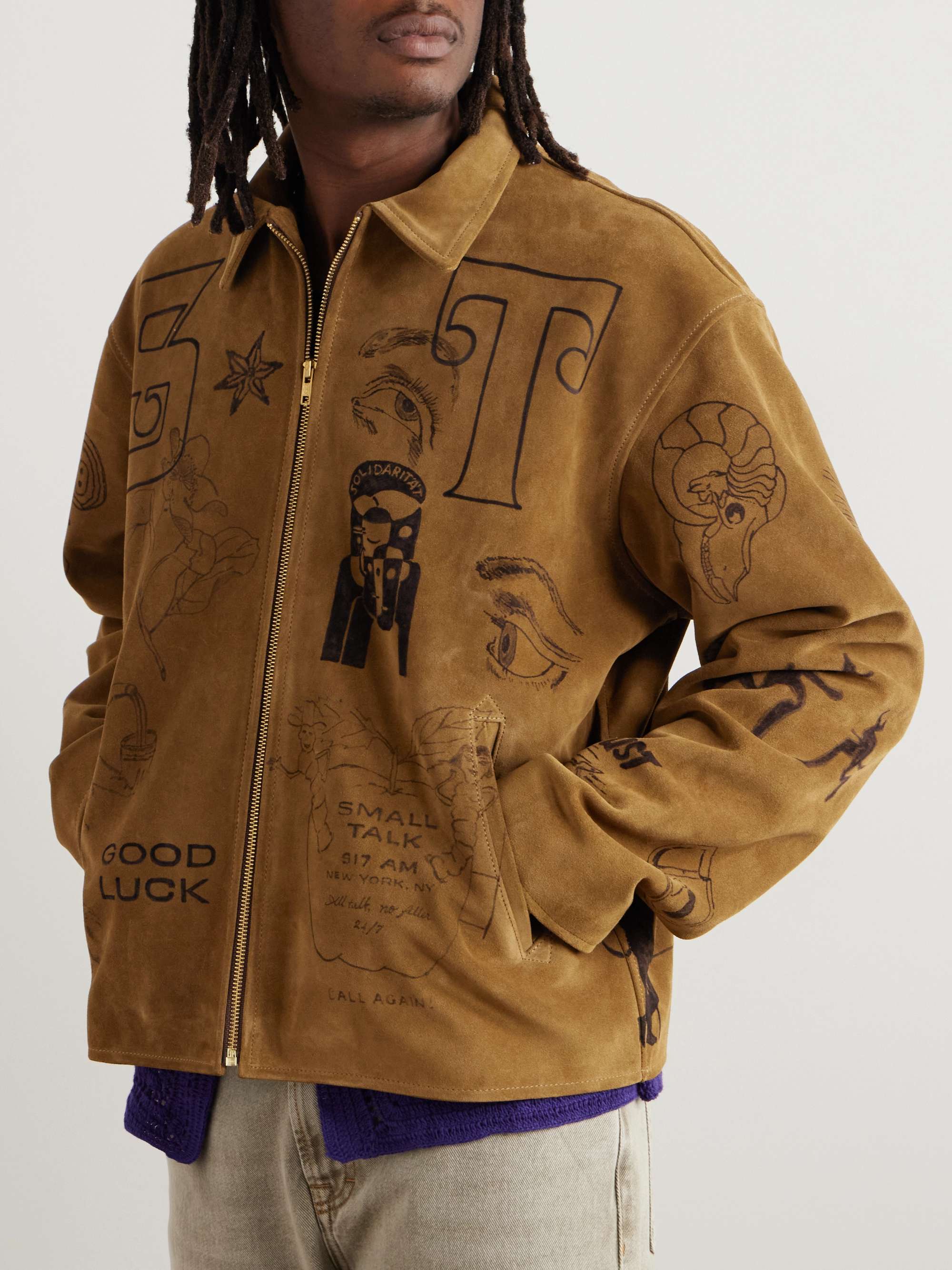 Brown Printed Suede Blouson Jacket | SMALL TALK | MR PORTER