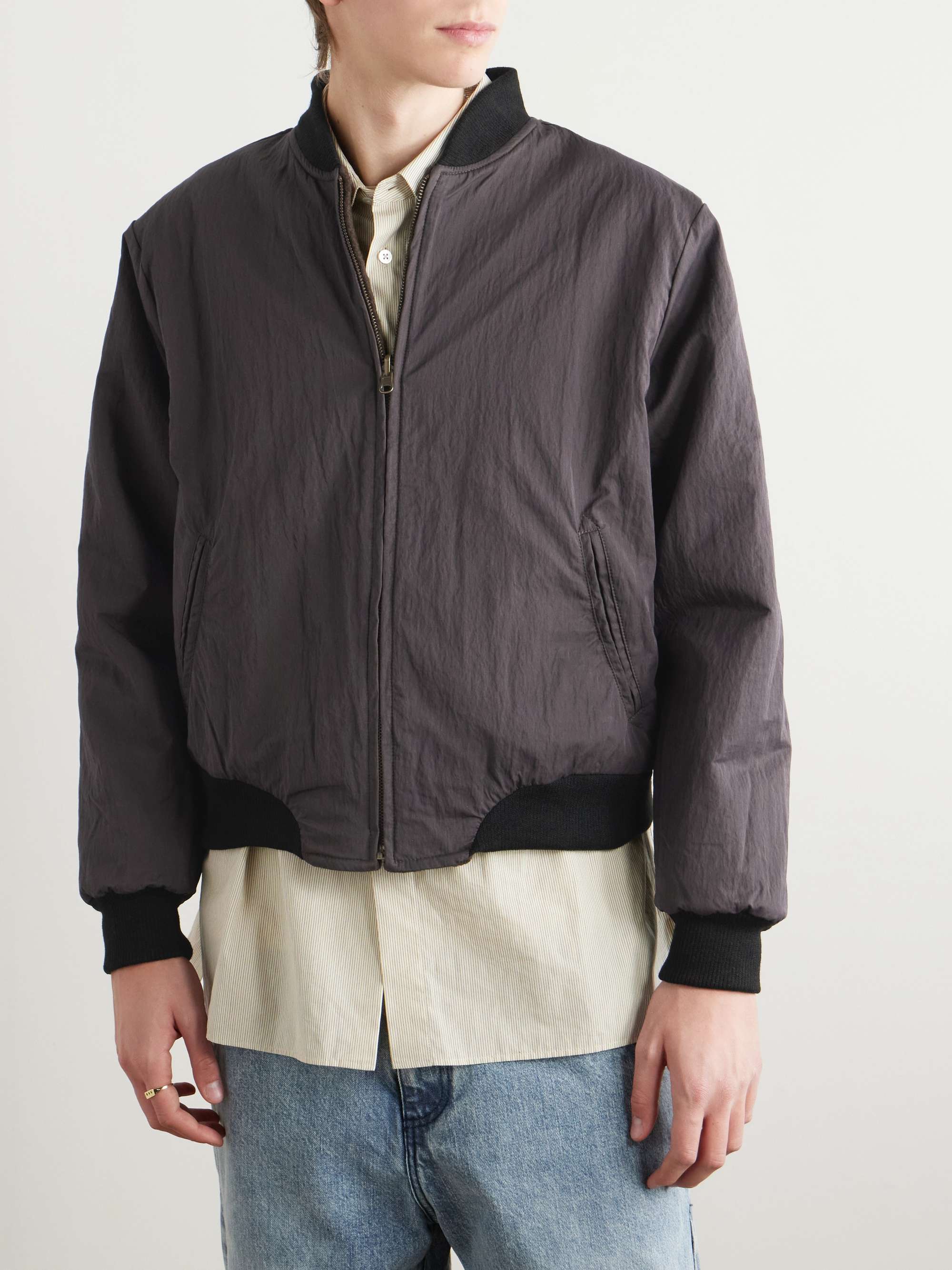 SMALL TALK Reversible Fleece and Crinkled-Gabardine Bomber SMALL TALK Reversible Fleece and Crinkled-Gabardine Bomber