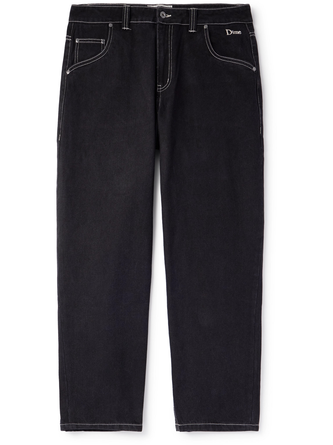 Dime Straight-leg Logo-embroidered Jeans In Black