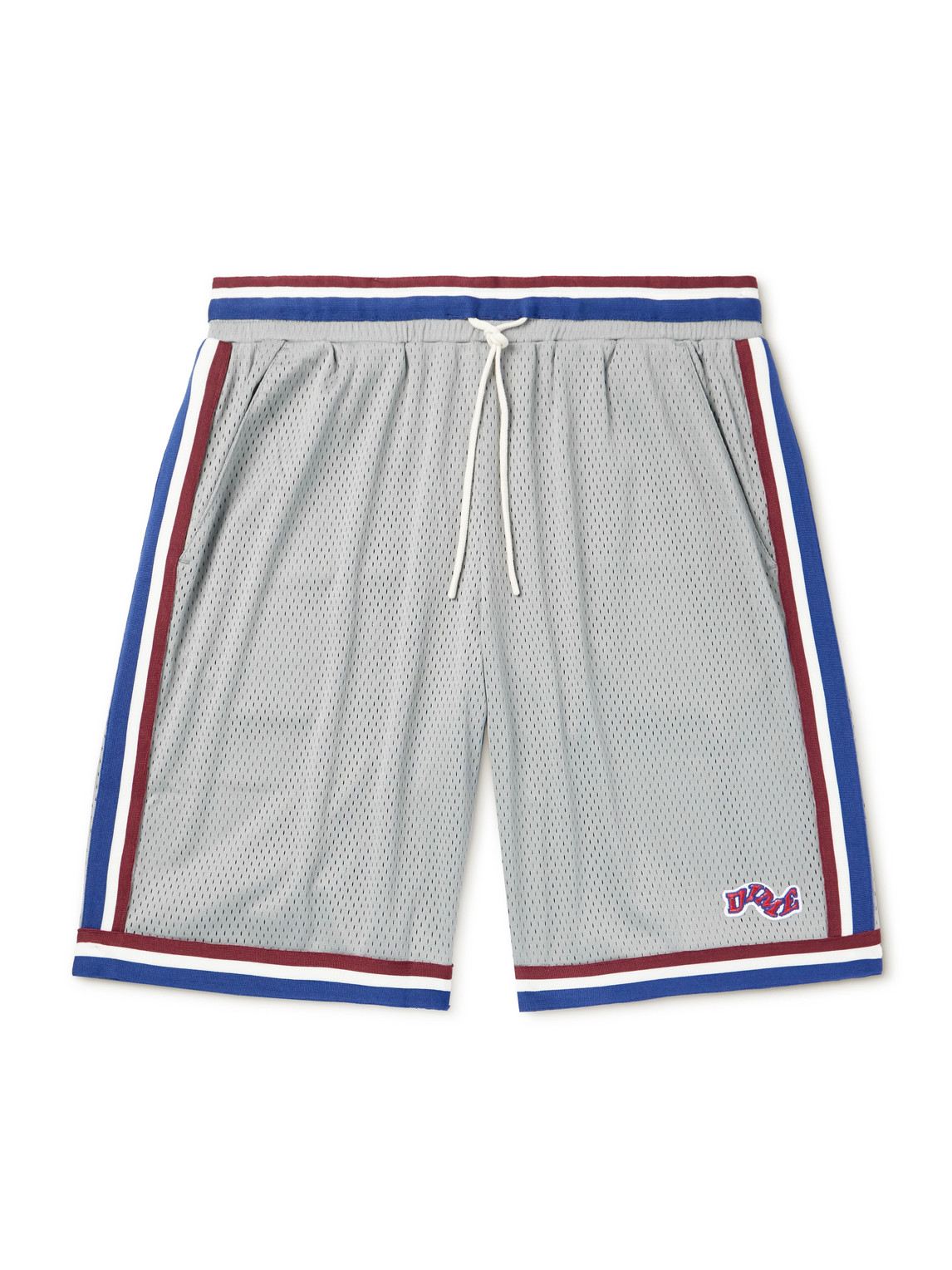 Dime League Straight-leg Webbing-trimmed Mesh Drawstring Shorts In Grey