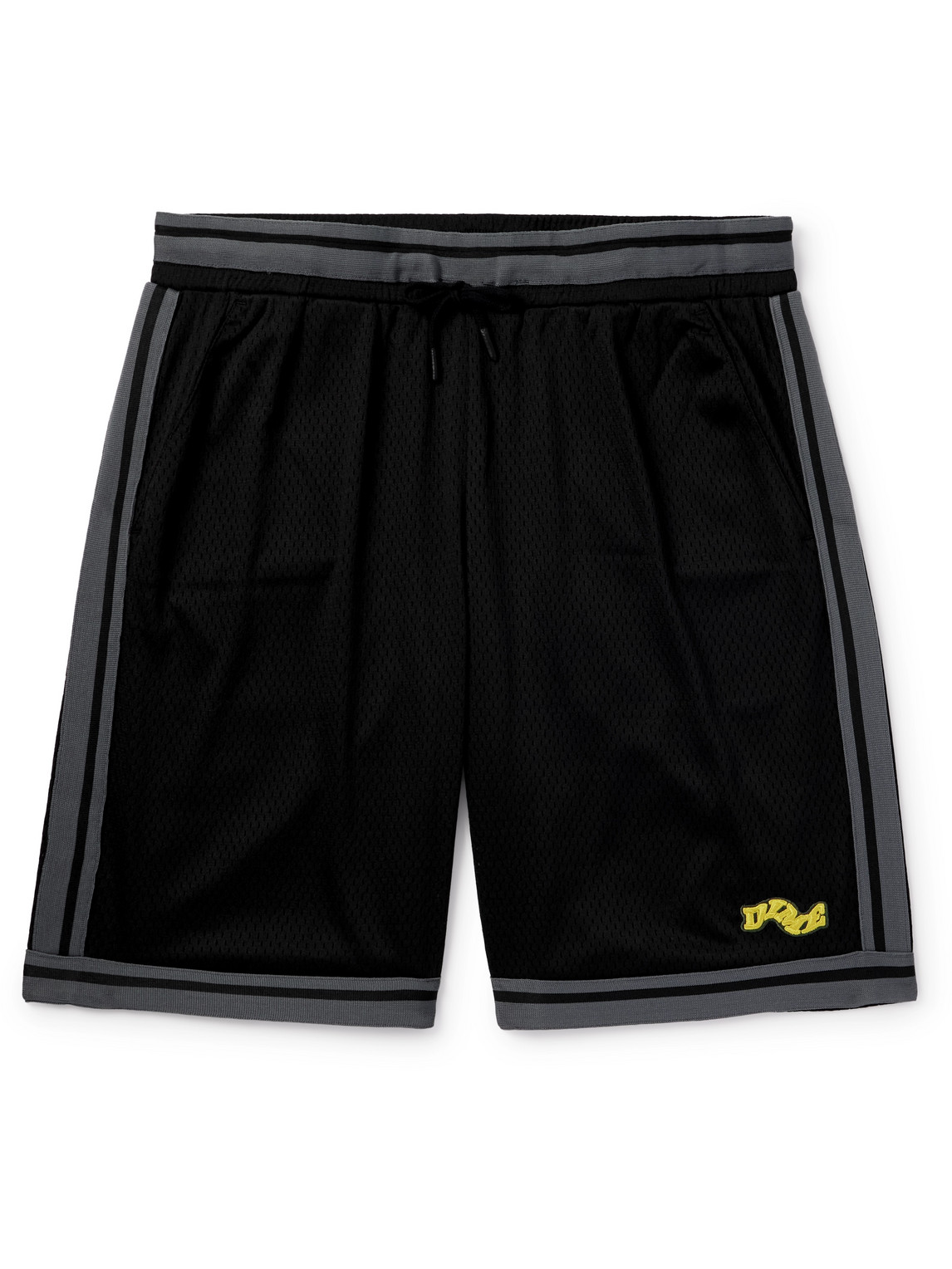 Dime League Straight-leg Webbing-trimmed Mesh Drawstring Shorts In Black