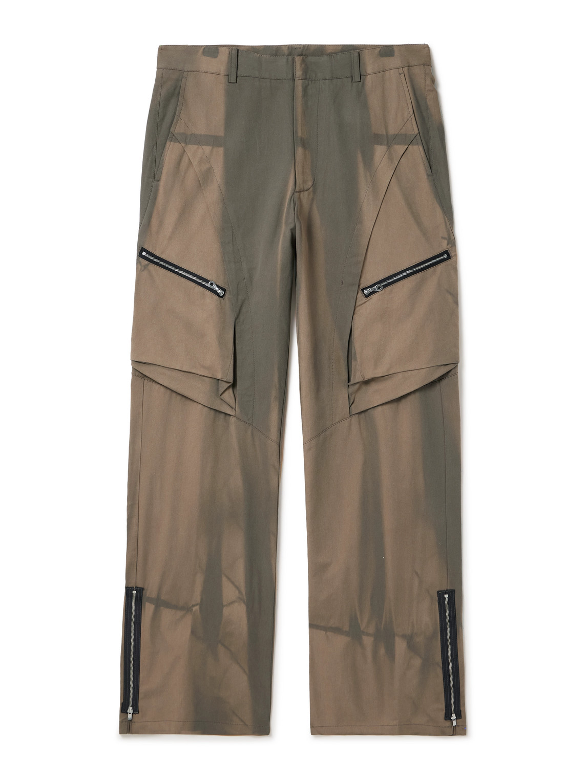 JIYONGKIM - Straight-Leg Sun-Bleached Zip-Embellished Cotton-Blend Twill Trousers - Men - Green - M