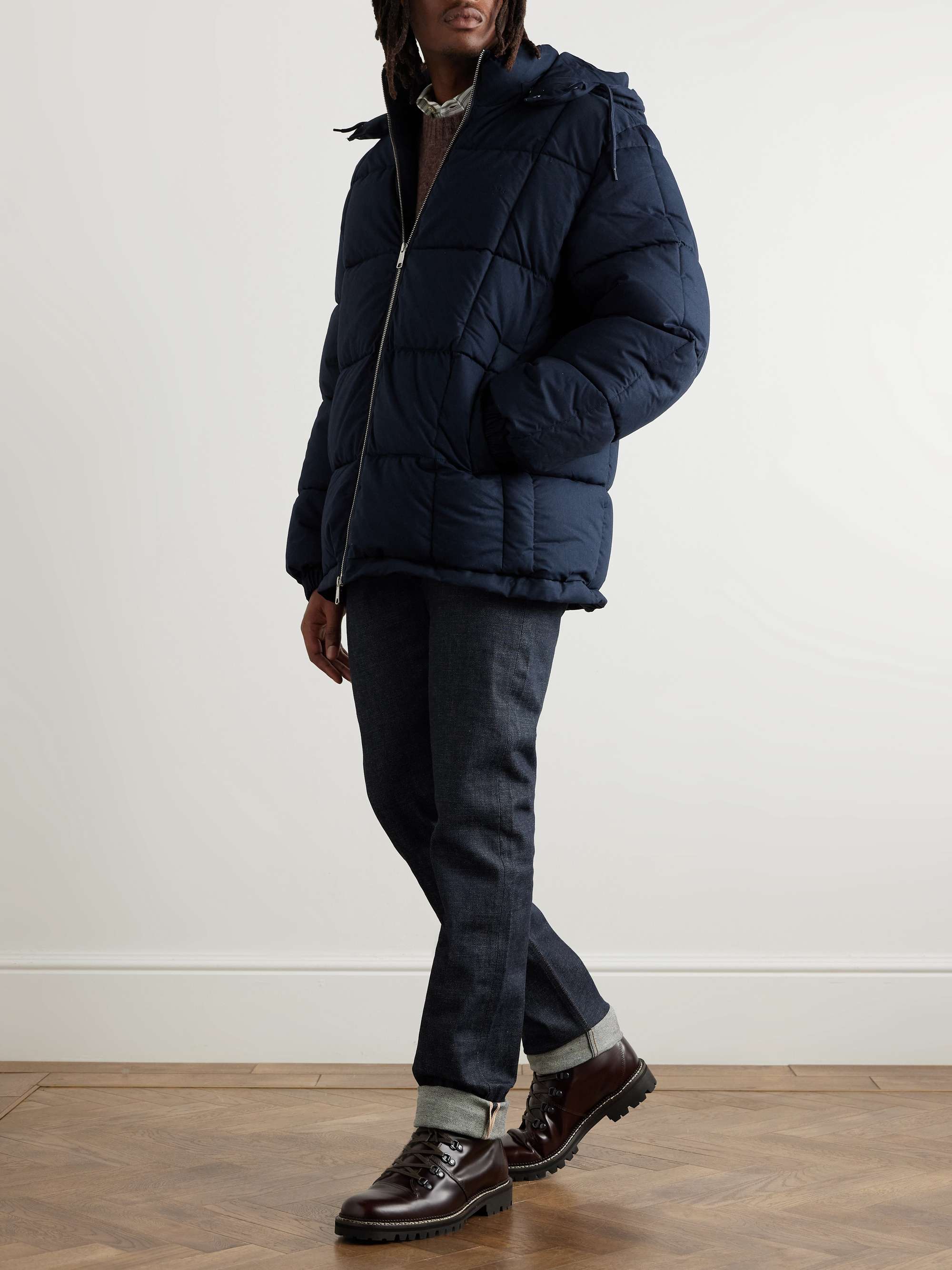 Fabric quilted hooded jacket mens deals