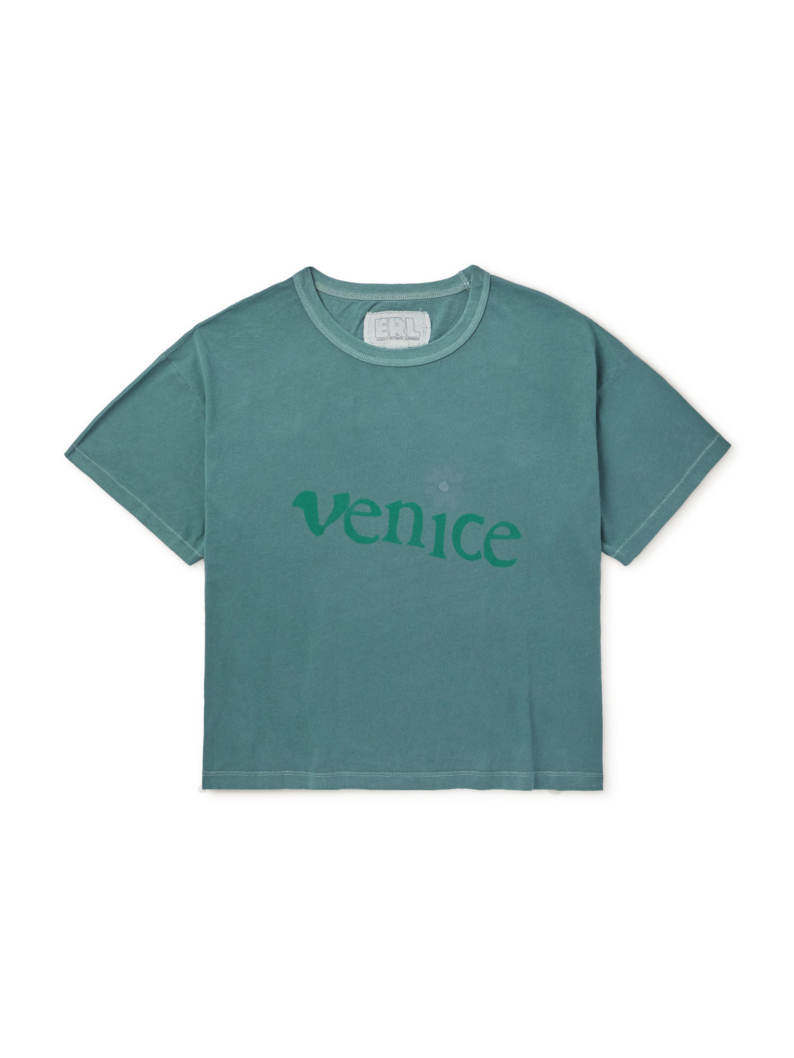 Erl Cropped Graphic T-shirt Round Neck In Green