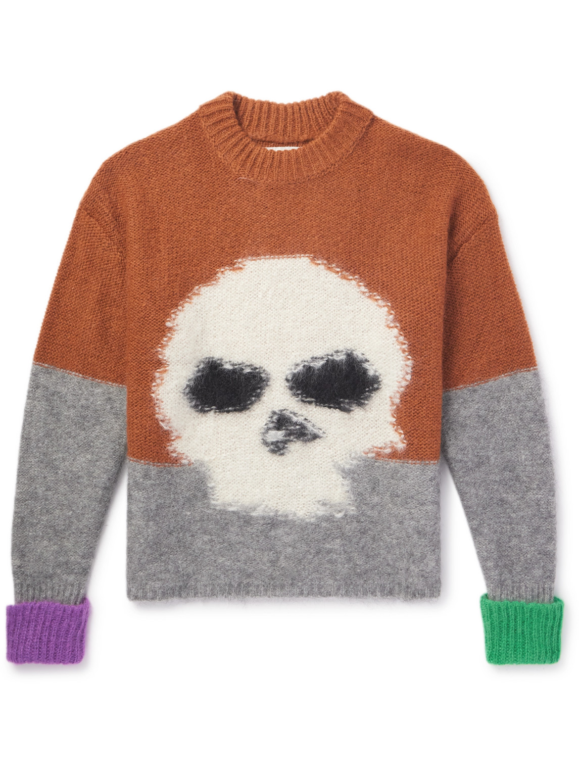 Colour-Blocked Brushed Intarsia-Knit Sweater