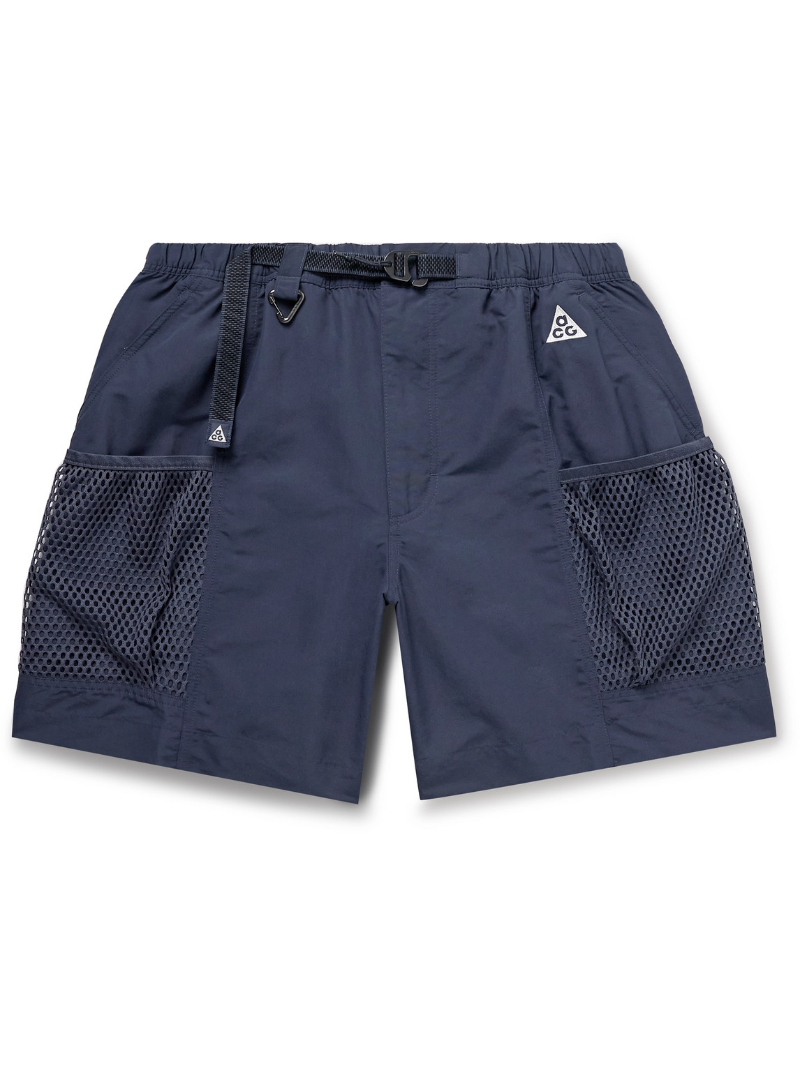 Nike Acg Snowgrass Straight-leg Mesh-trimmed Belted Nylon Shorts In Blue