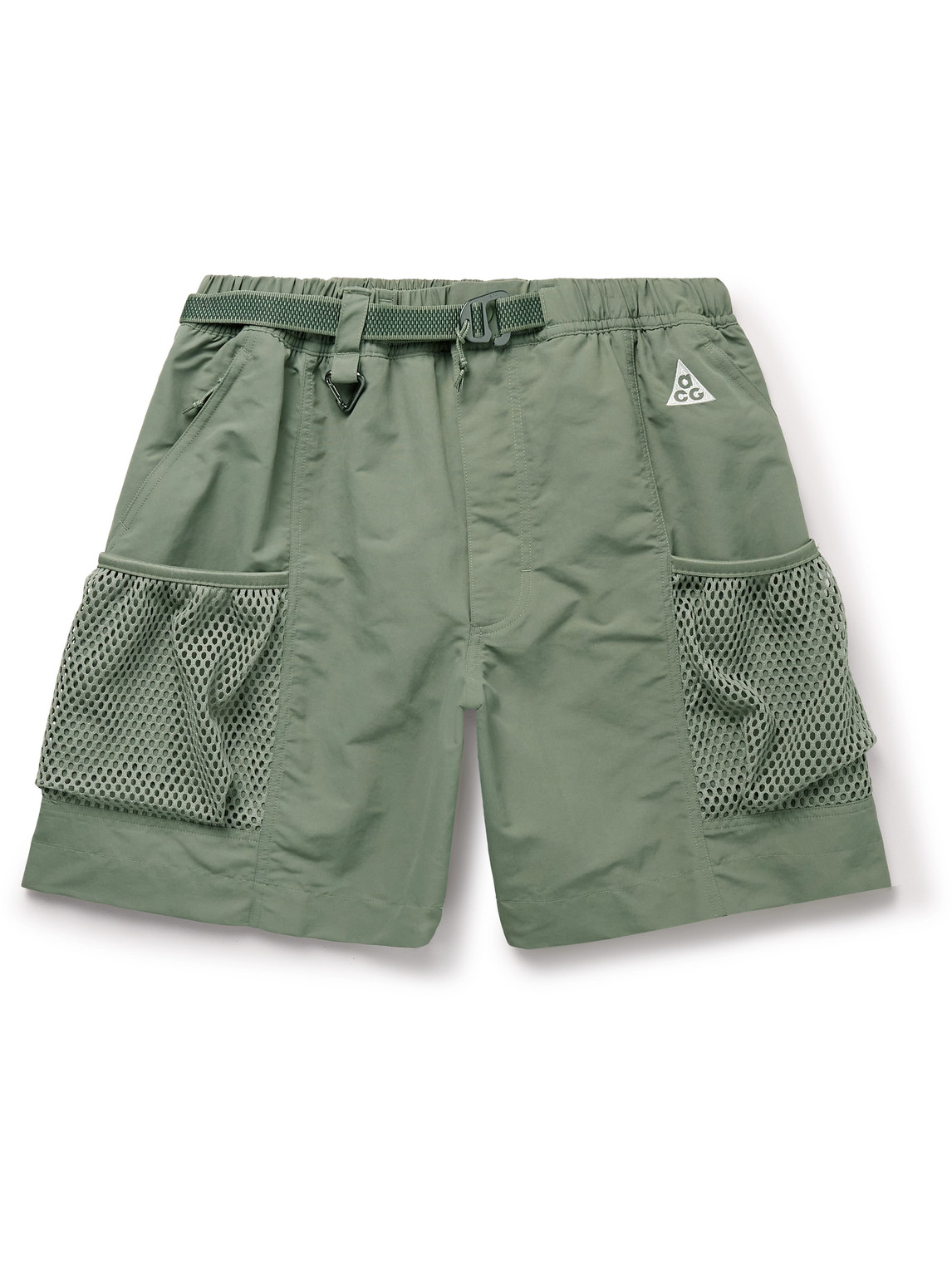 Nike Acg Snowgrass Straight-leg Mesh-trimmed Belted Nylon Shorts In Green