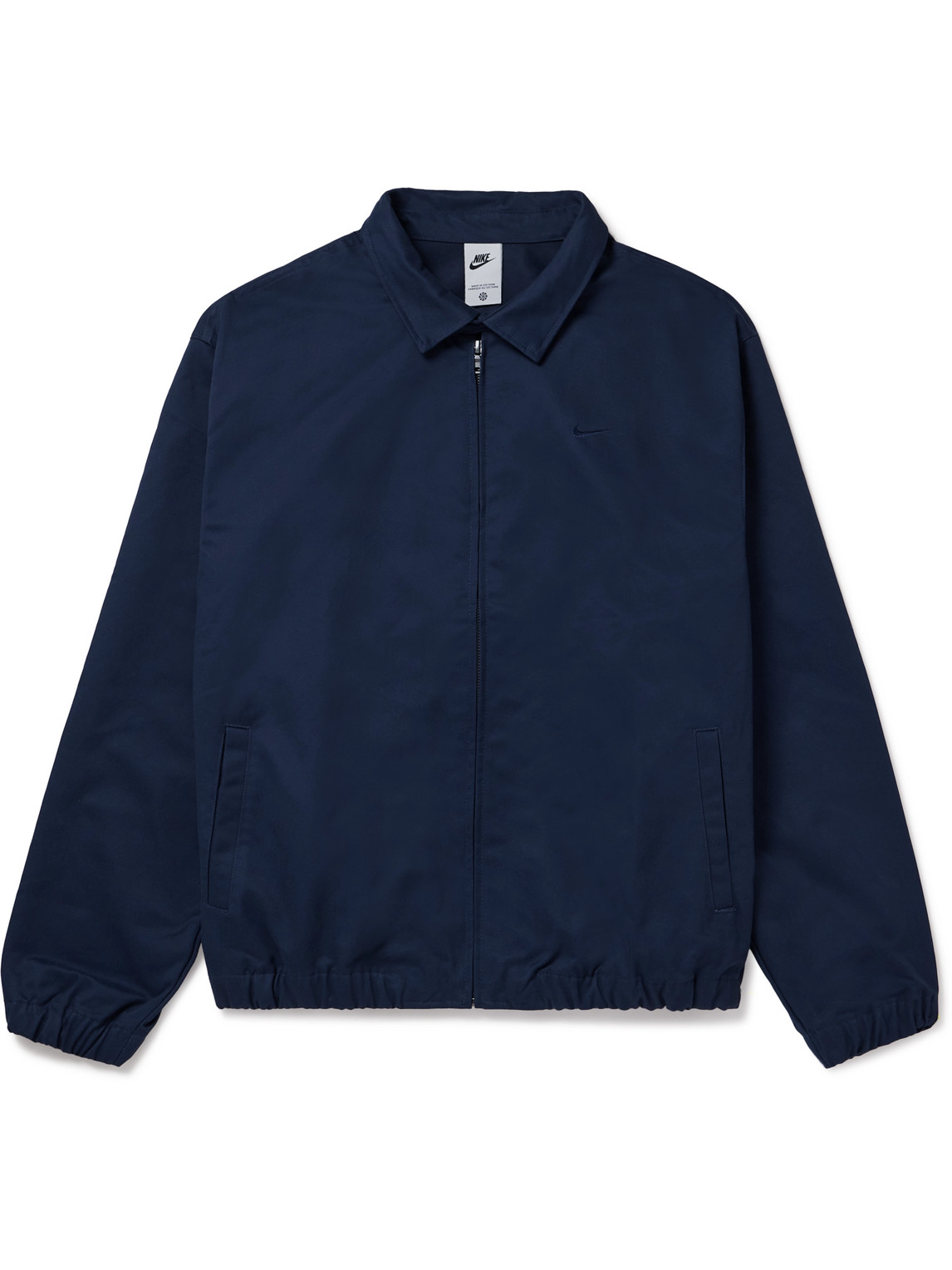 Nike Logo-embroidered Cotton-twill Harrington Jacket In Blue