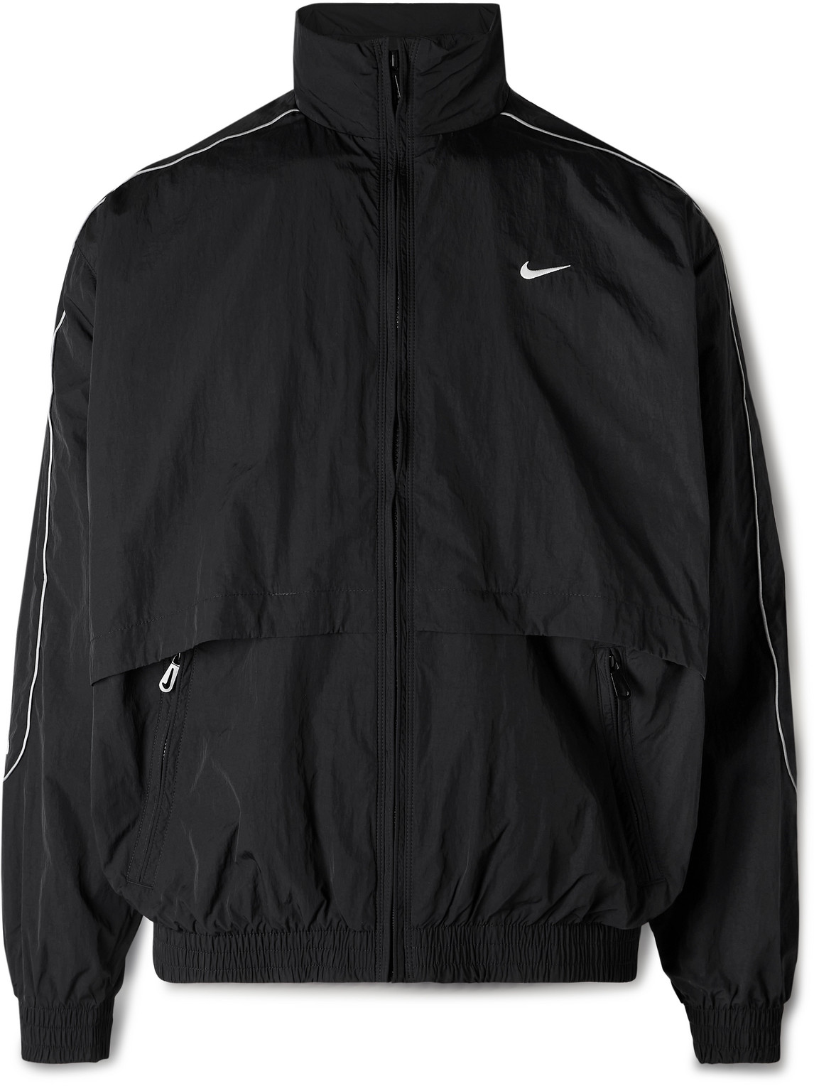 Nike Solo Swoosh Logo-embroidered Nylon-taffeta Track Jacket In Black