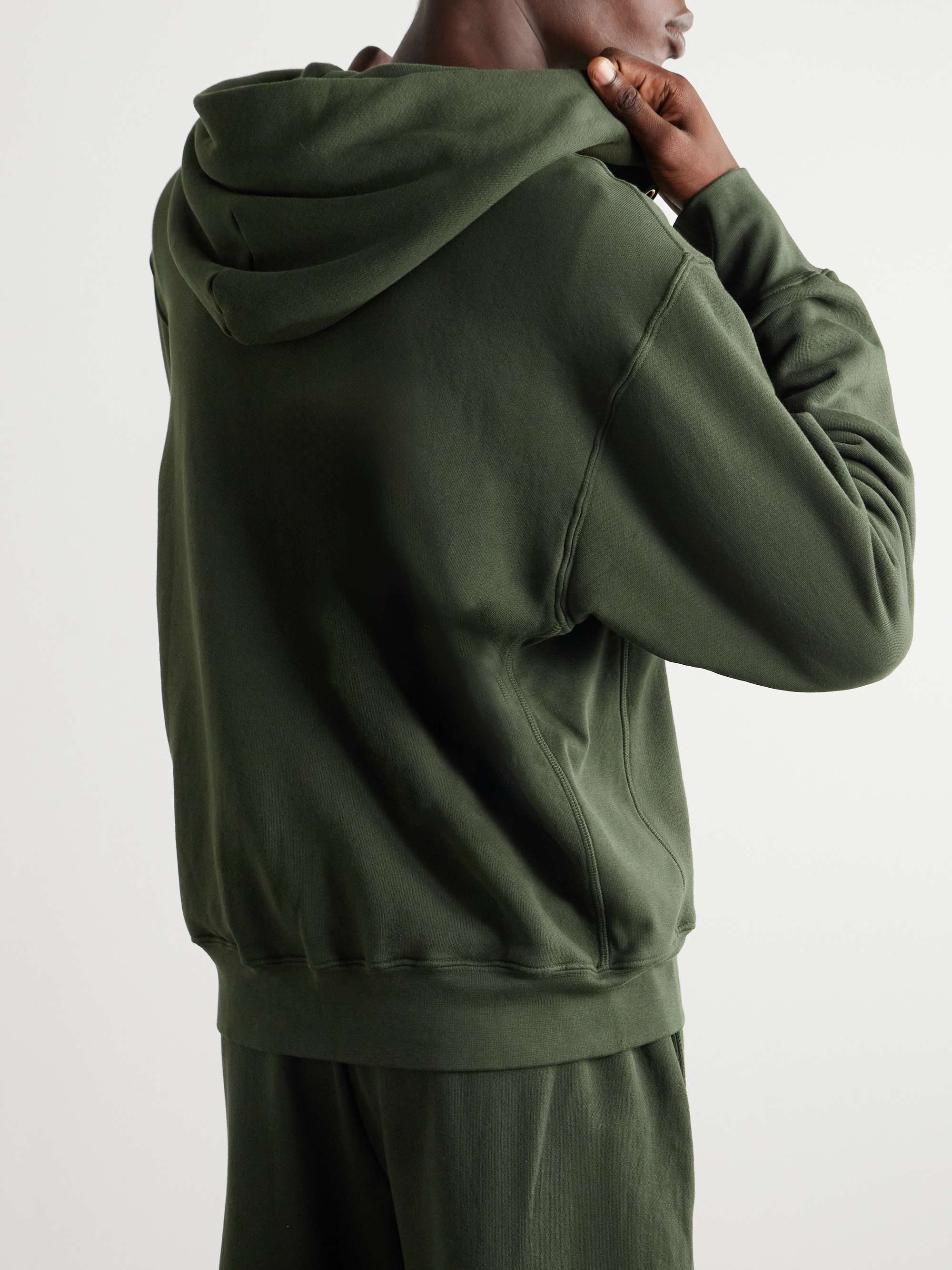 LES TIEN Garment-Dyed Fleece-Back Cotton-Jersey Zip-Up Hoodie