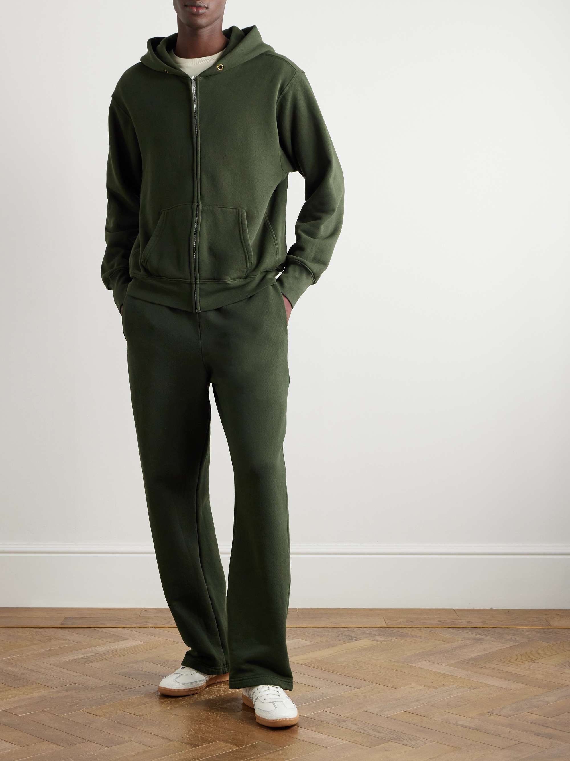 LES TIEN Garment-Dyed Fleece-Back Cotton-Jersey Zip-Up Hoodie