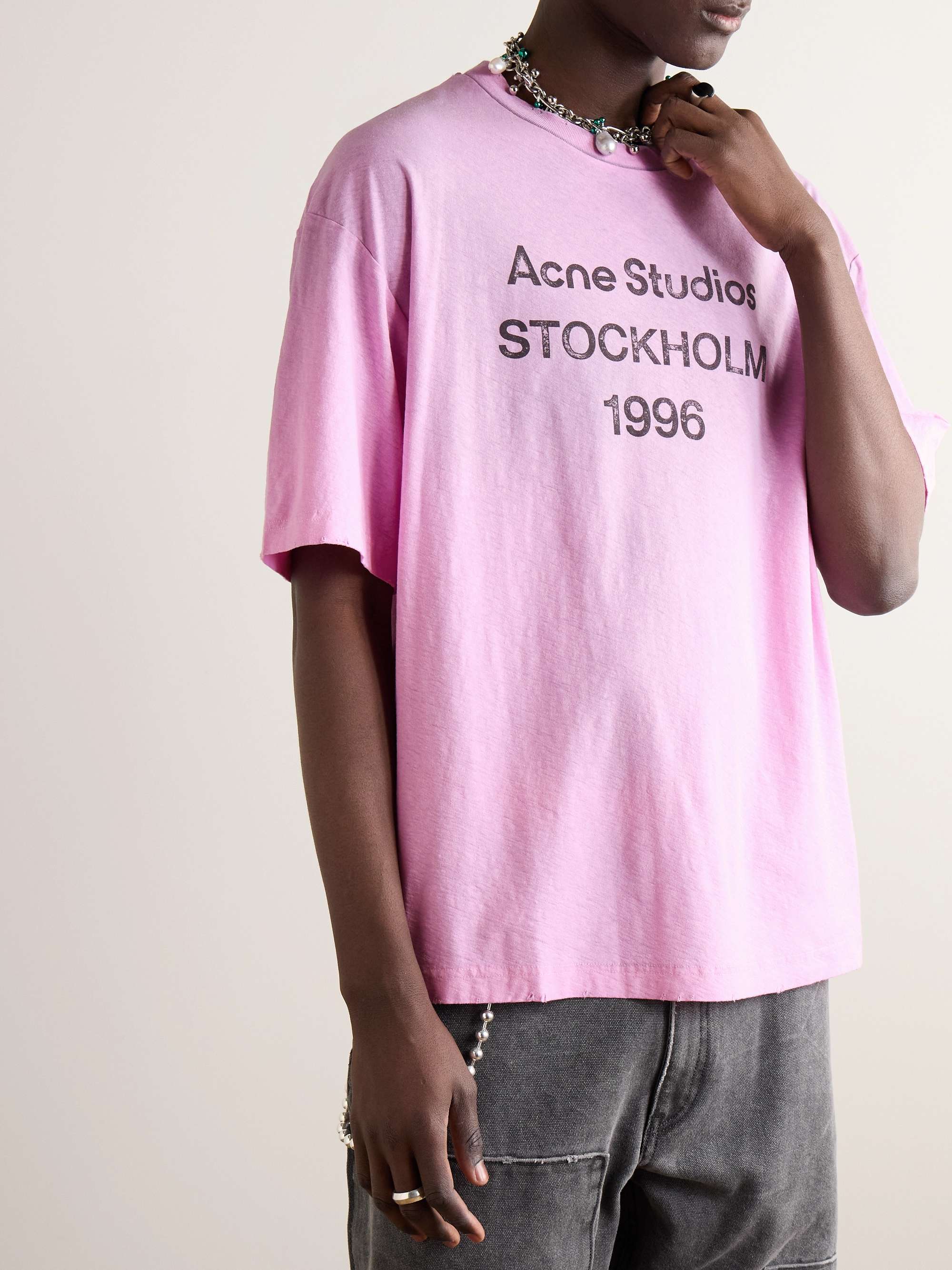 ACNE STUDIOS Exford Distressed Logo-Print Cotton-Jersey T ACNE STUDIOS Exford Distressed Logo-Print Cotton-Jersey T
