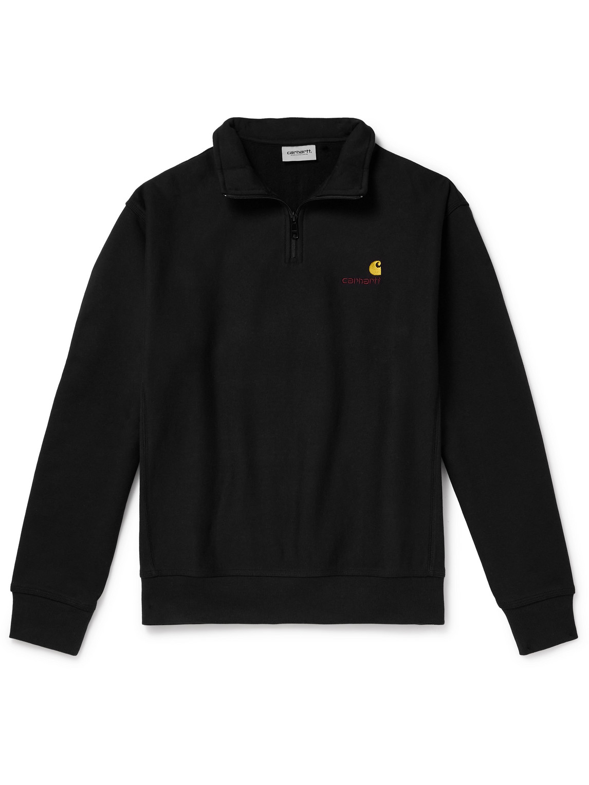 Carhartt American Script Cotton-blend Jersey Half-zip Sweatshirt In Black