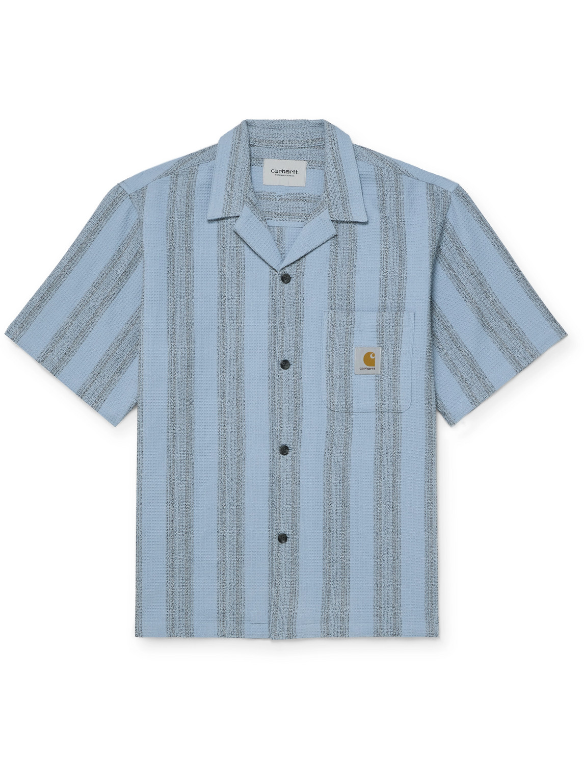 Carhartt Dodson Camp-collar Striped Waffle-knit Cotton Shirt In Blue