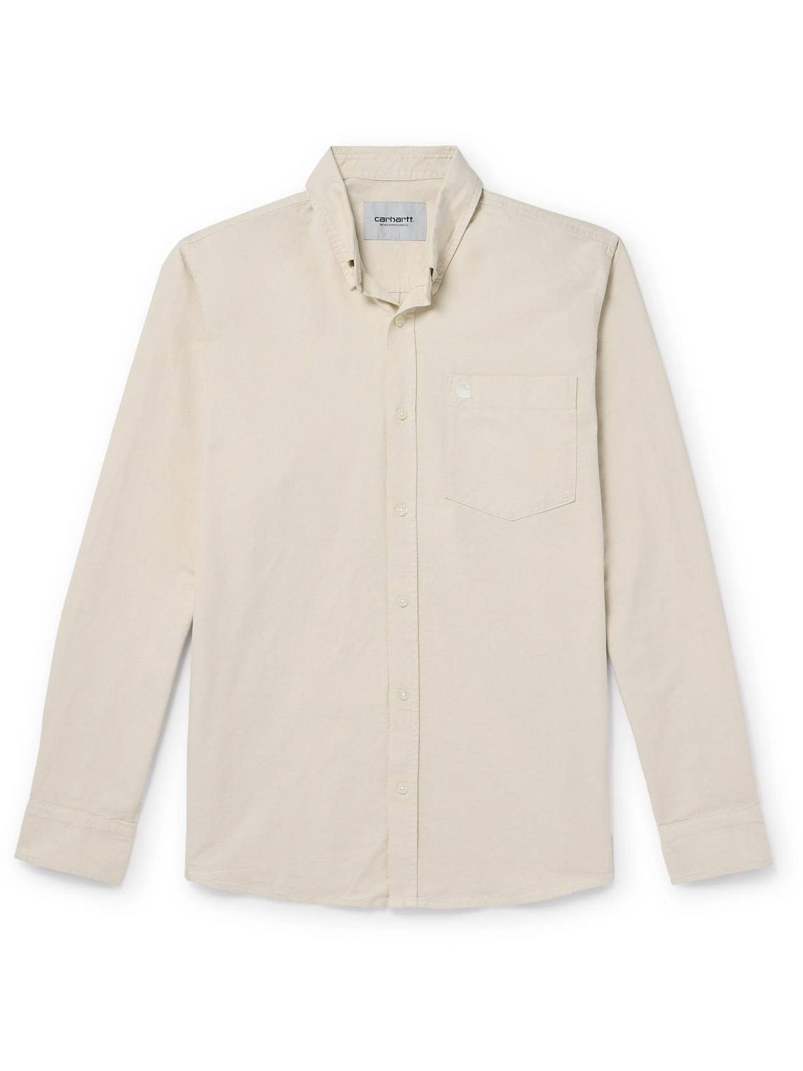 Carhartt Button-down Collar Logo-embroidered Cotton Oxford Shirt In Neutrals