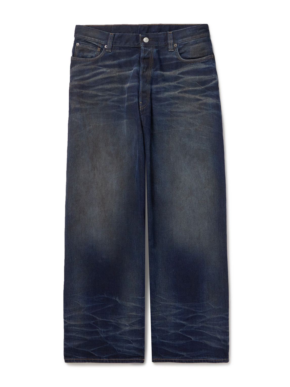 Acne Studios 2023m Wide-leg Leather-trimmed Jeans In Blue