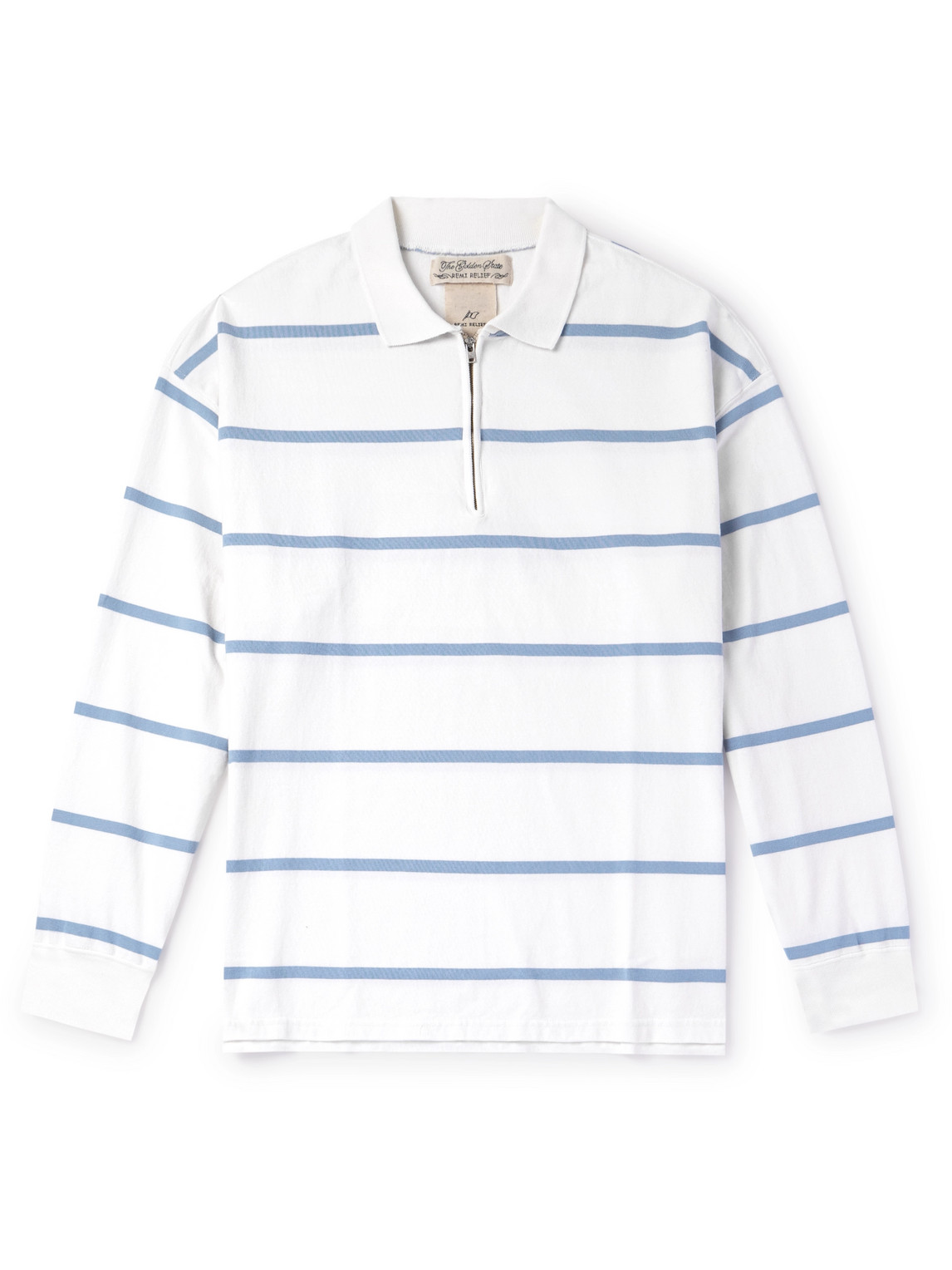 Remi Relief Striped Cotton-jersey Half-zip Polo Shirt In White