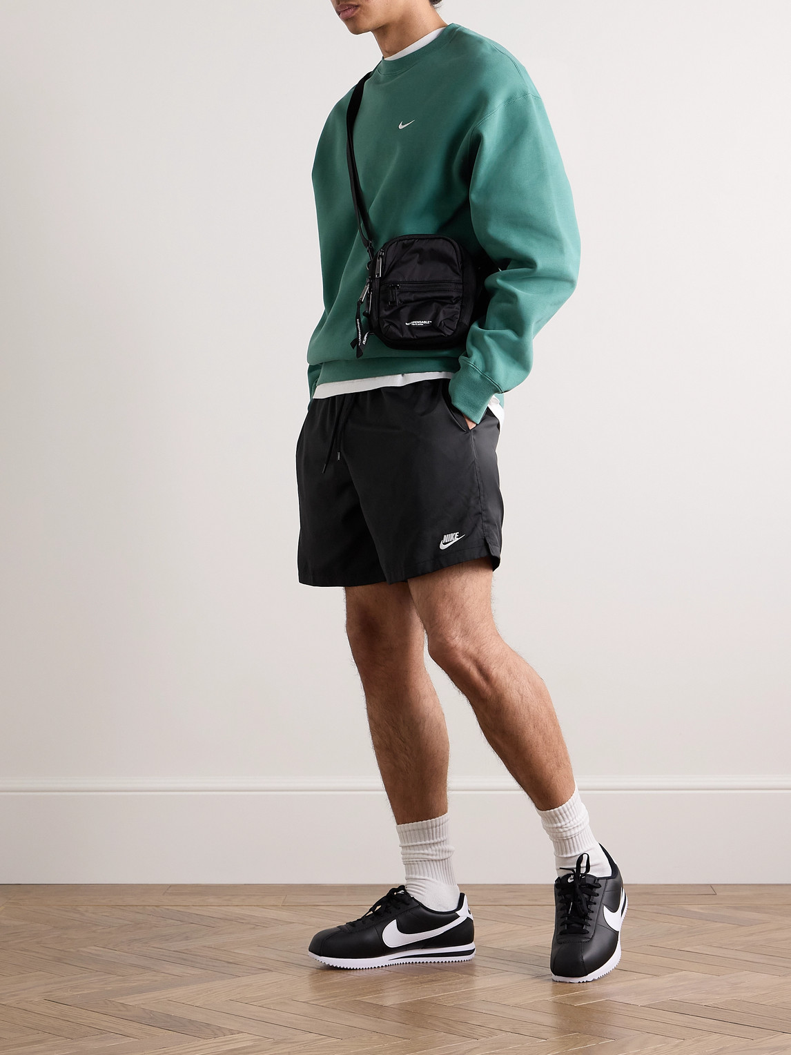Shop Nike Club Flow Straight-leg Shell Drawstring Shorts In Black
