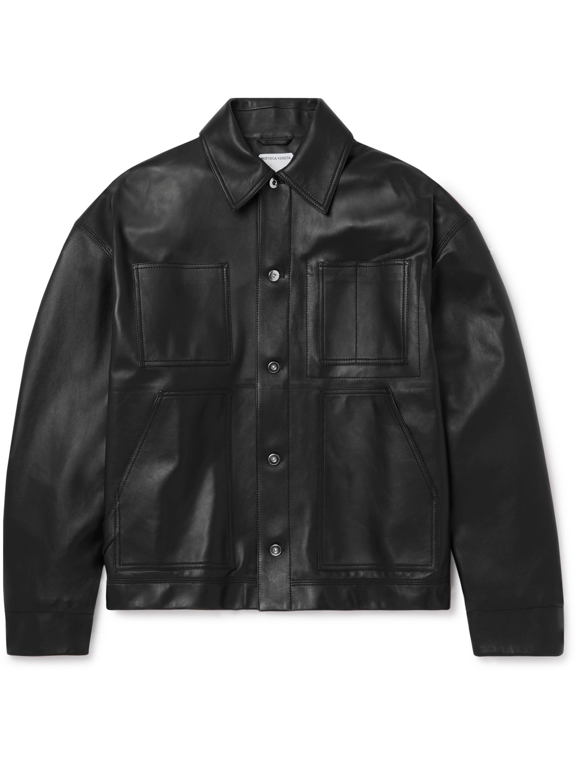 Bottega Veneta Panelled Leather Jacket Men Black IT 48