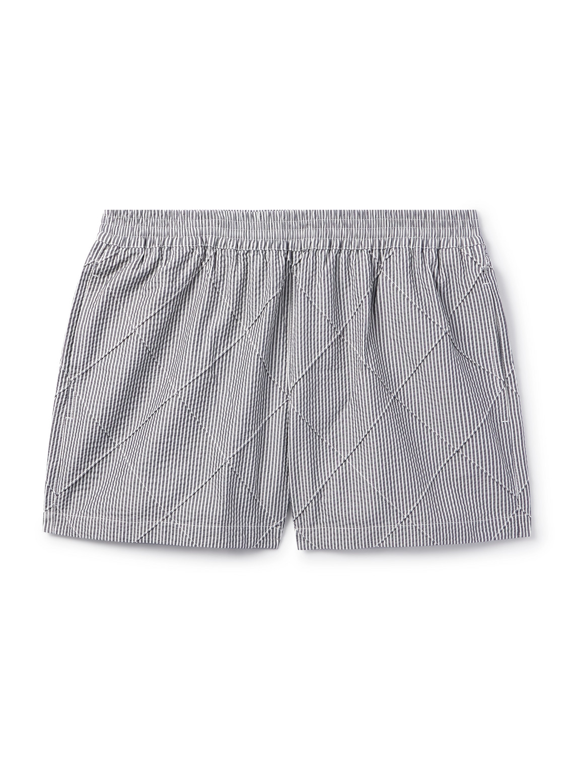 Bottega Veneta Straight-leg Mid-length Striped Seersucker Swim Shorts In Neutrals