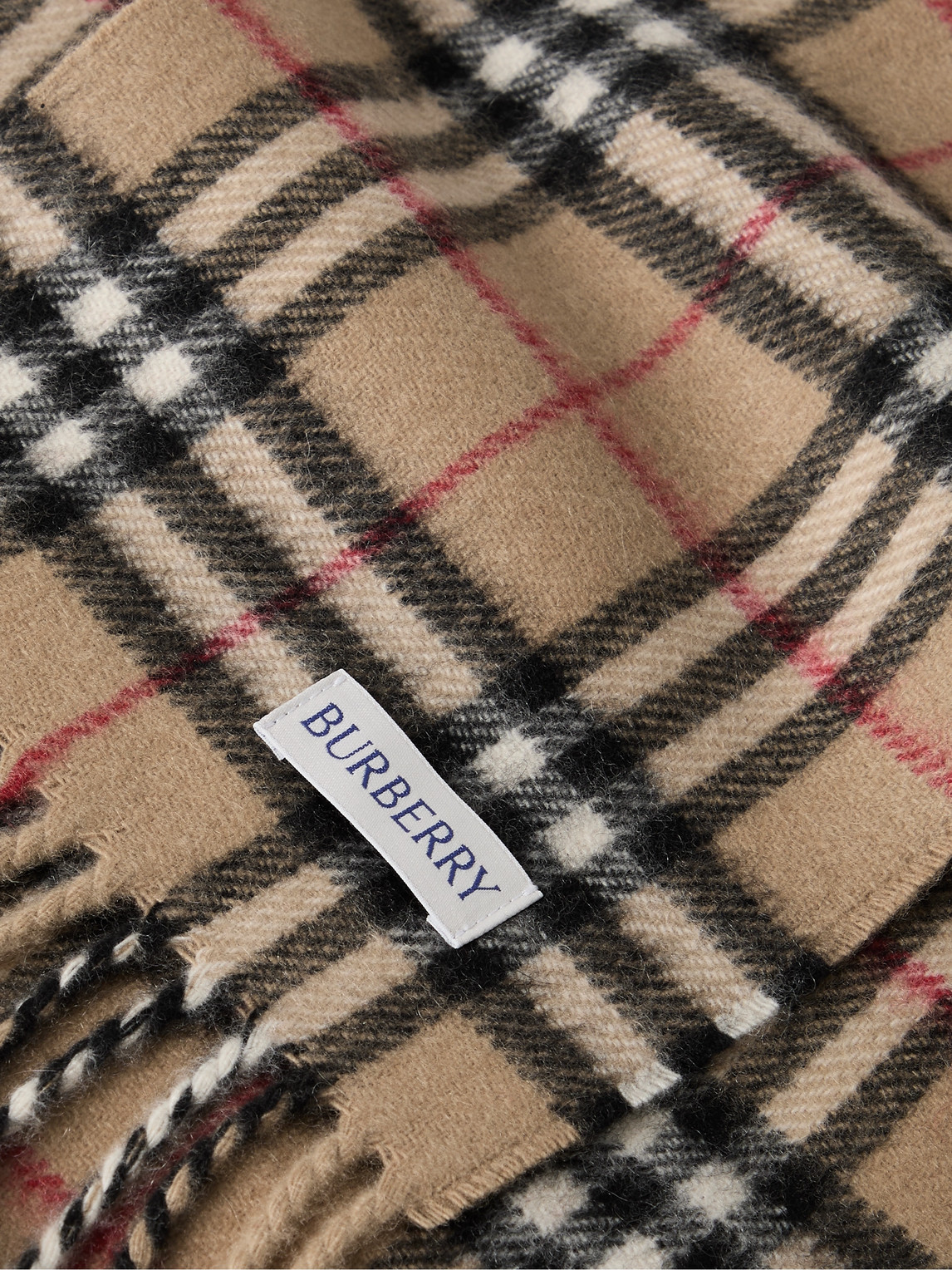 Burberry Fringed Checked Cashmere Scarf In Brown