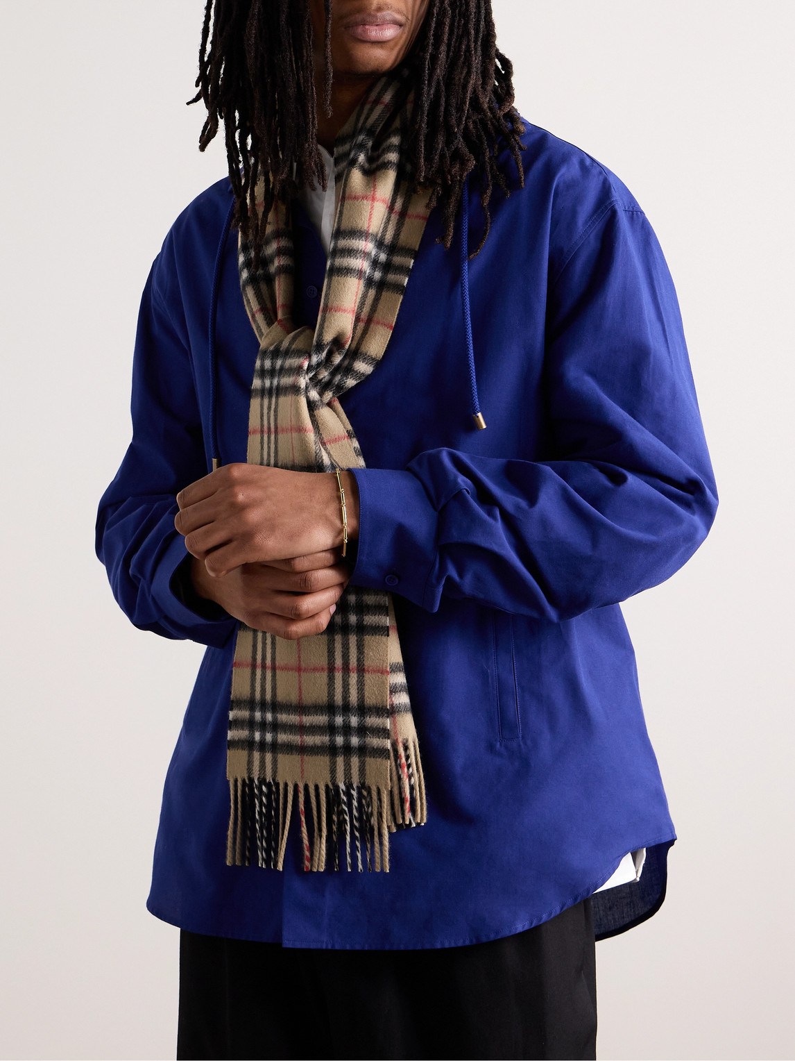 Burberry Fringed Checked Cashmere Scarf In Brown