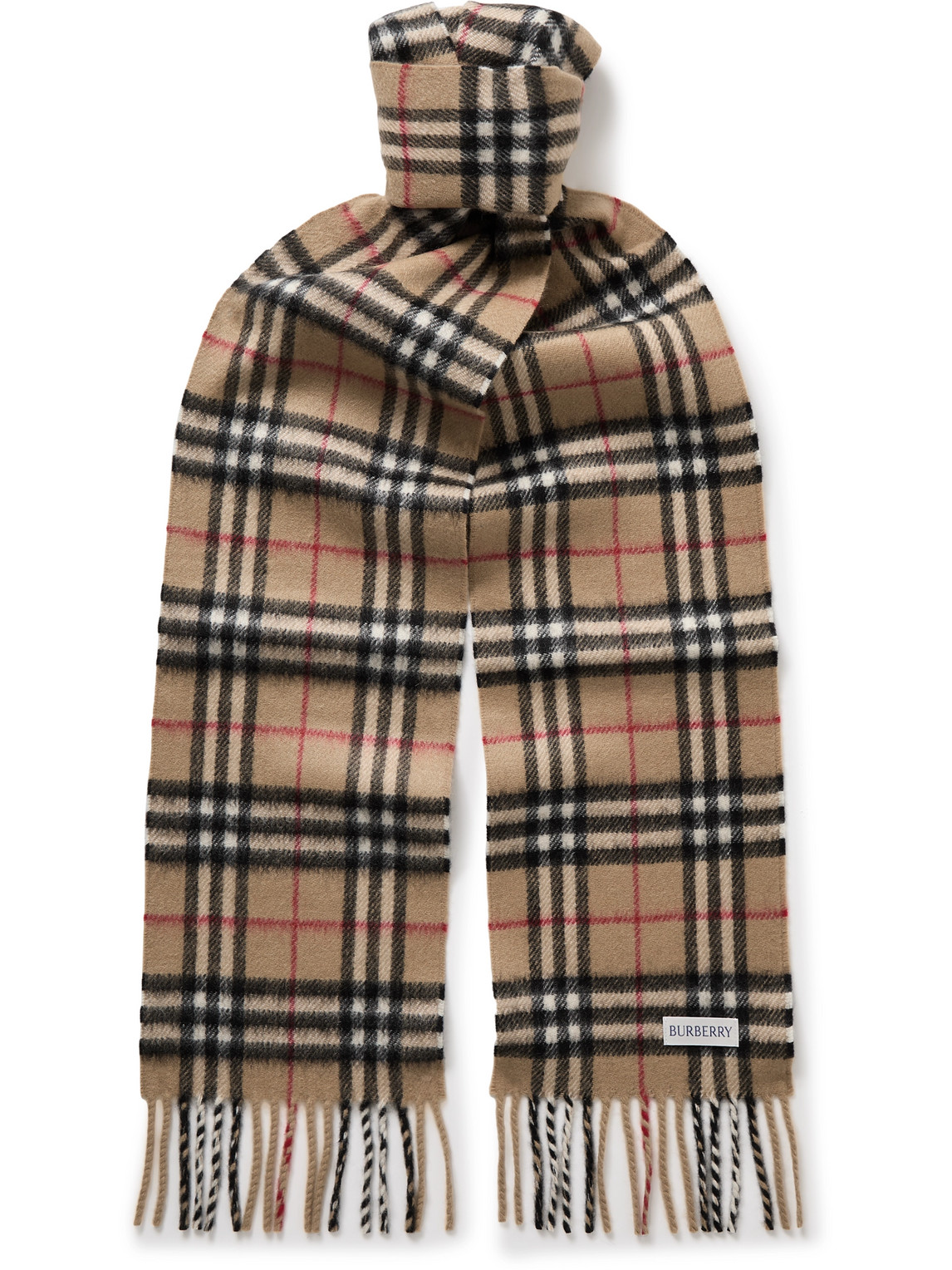 Burberry Fringed Checked Cashmere Scarf In Brown